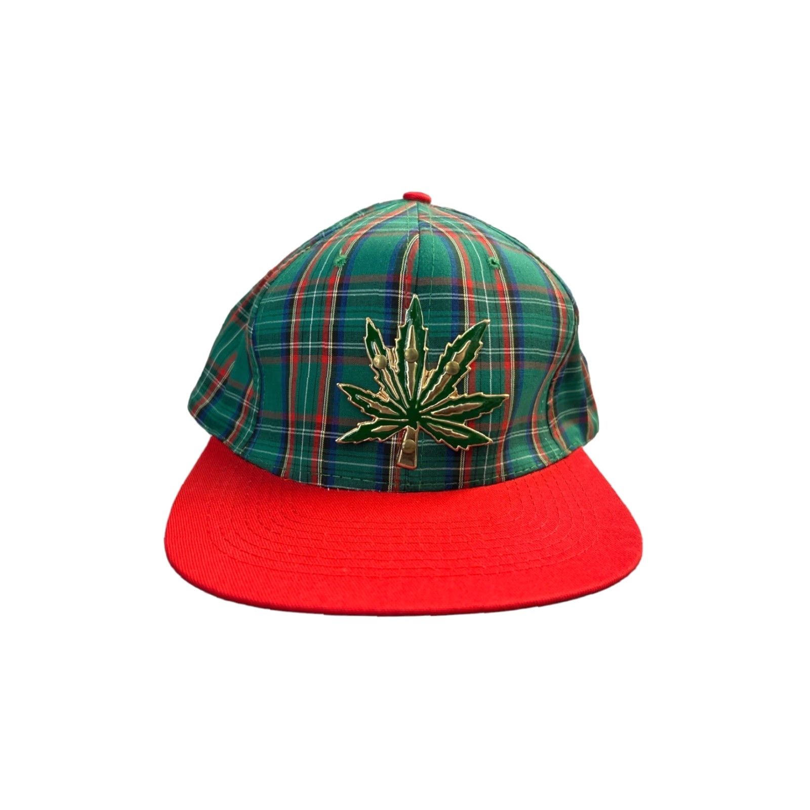 Vintage VINTAGE KC Hat One Size OSFA Green 90s Weed Snapback Plaid Tartan Green Red Bill Men Womens Boys Girls NWOT Deadstock Size ONE SIZE - 2 Thumbnail