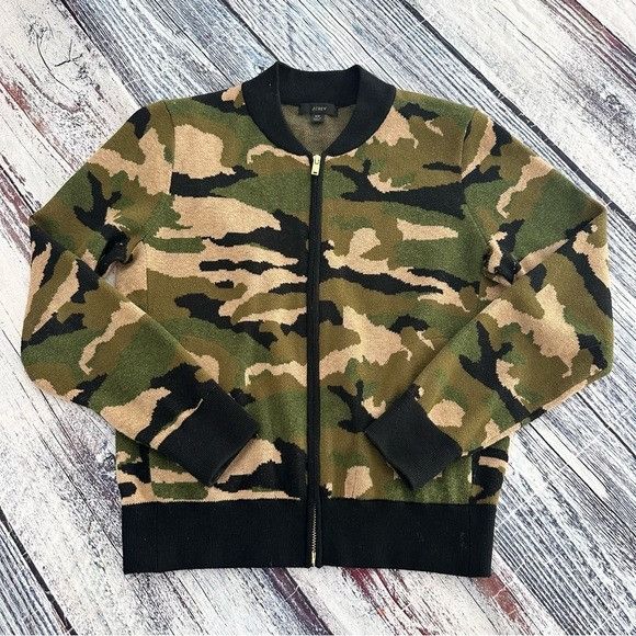 J.Crew J. Crew Camouflage Bomber Knit Merino Wool Blend Jacket Size XS / US 0-2 / IT 36-38 - 2 Thumbnail