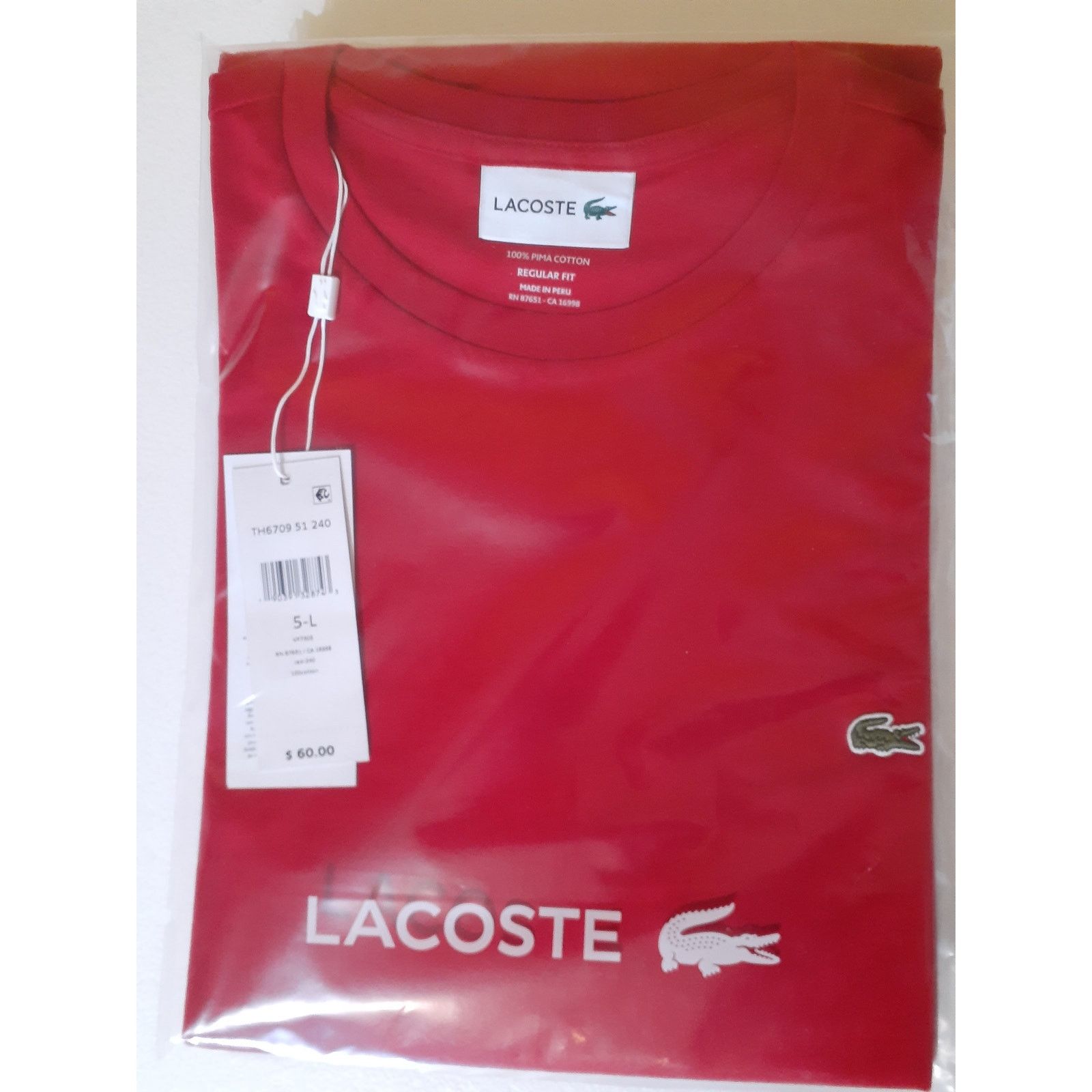 Lacoste Lacoste Men's Cotton Pima Jersey T-Shirt Red Large Size US L / EU 52-54 / 3 - 2 Thumbnail