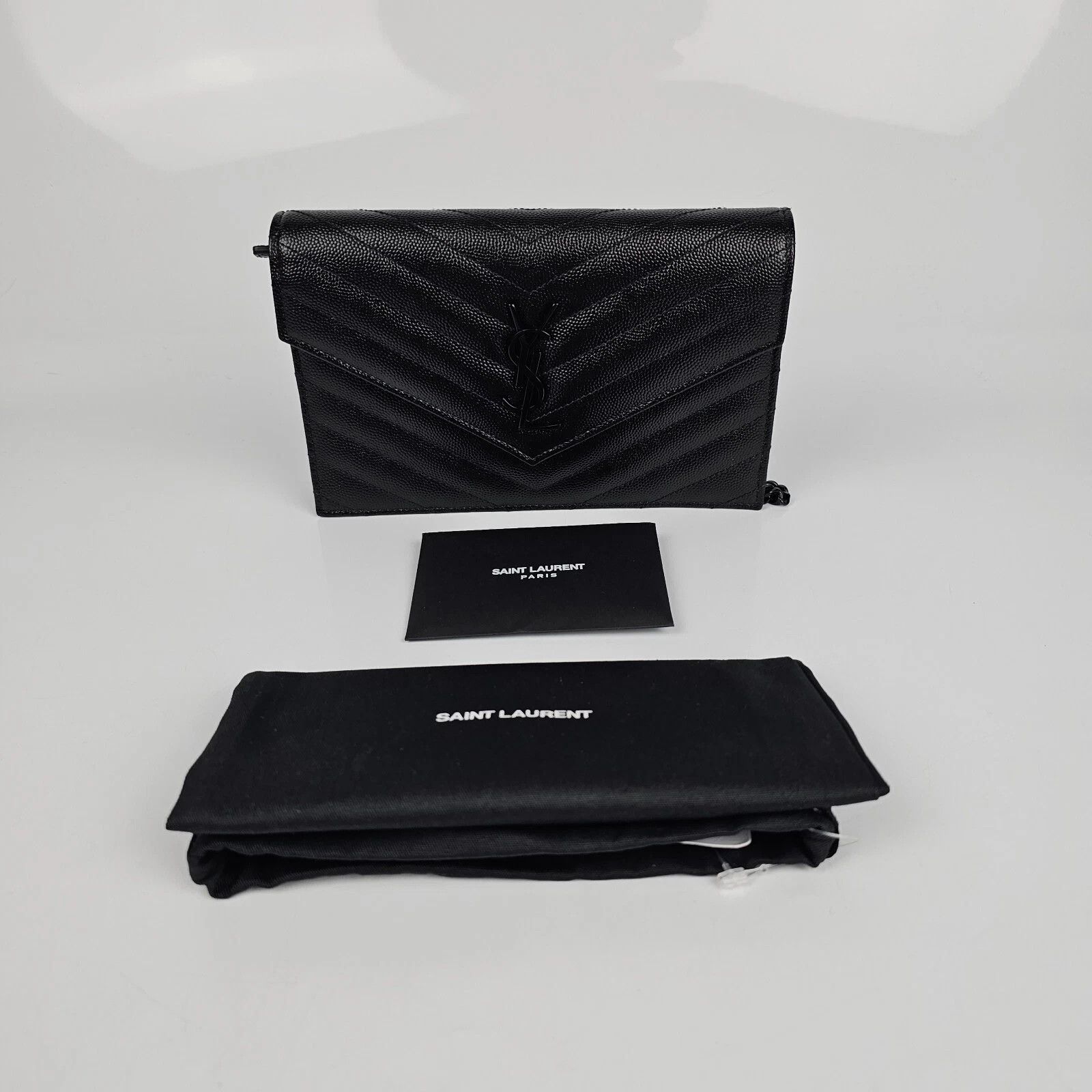Saint Laurent Paris SAINT LAURENT Cassandre Black Grained Chain Wallet Size ONE SIZE - 3 Thumbnail