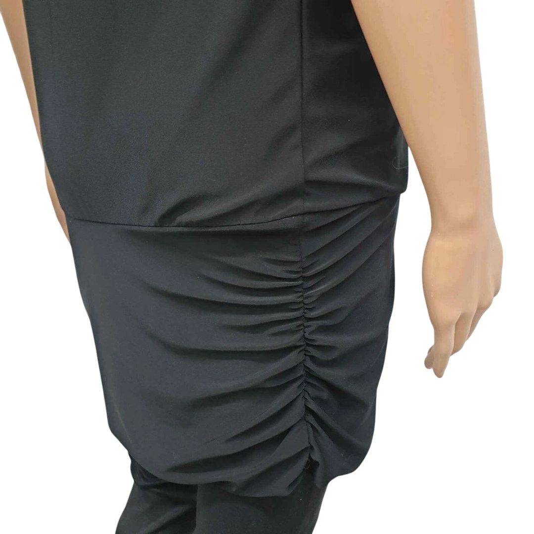 White House Black Market WHBM Button Shoulder Tunic Dress M Drape Ruched Black Size M / US 6-8 / IT 42-44 - 8 Thumbnail