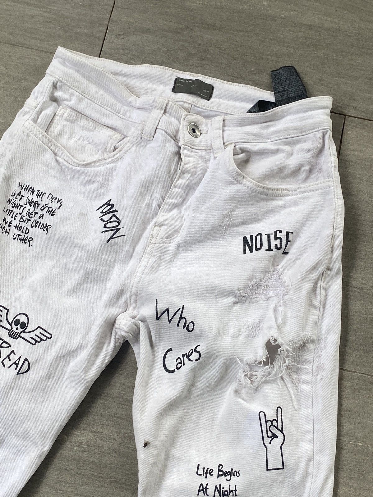 Zara 💥Zara Man Distressed Patch work and graffiti denim Pants Size 27" / US 4 / IT 40 - 3 Thumbnail