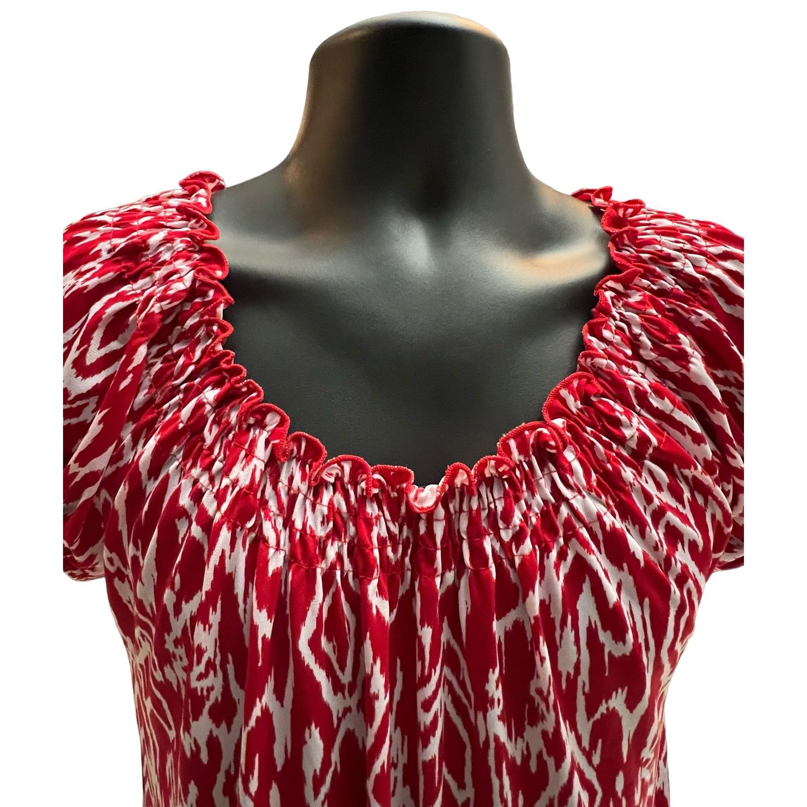 Other Carol Rose Shirt Medium Red & White Top Blouse Ruffled Neck Size M / US 6-8 / IT 42-44 - 4 Thumbnail