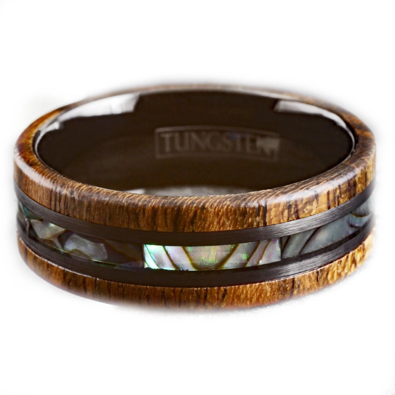 Other Tungsten wedding band for men with abalone and wood inlay Size ONE SIZE - 1 Thumbnail