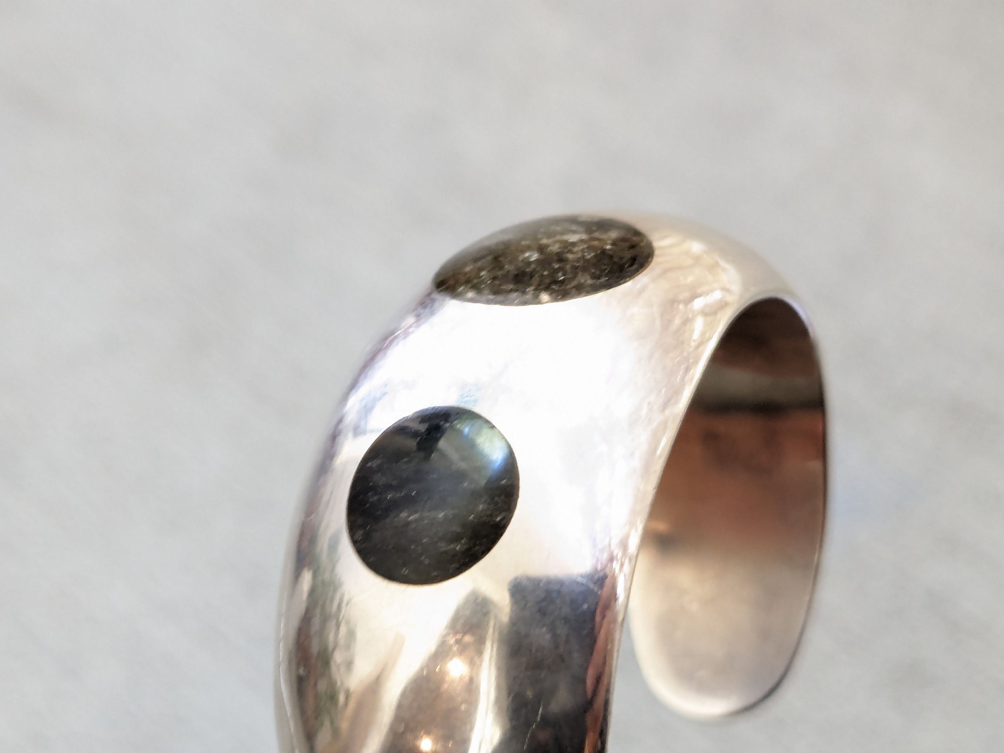 Other Vintage Sterling Silver Bracelet Cuff Black Round 5" Modern Size ONE SIZE - 10 Thumbnail