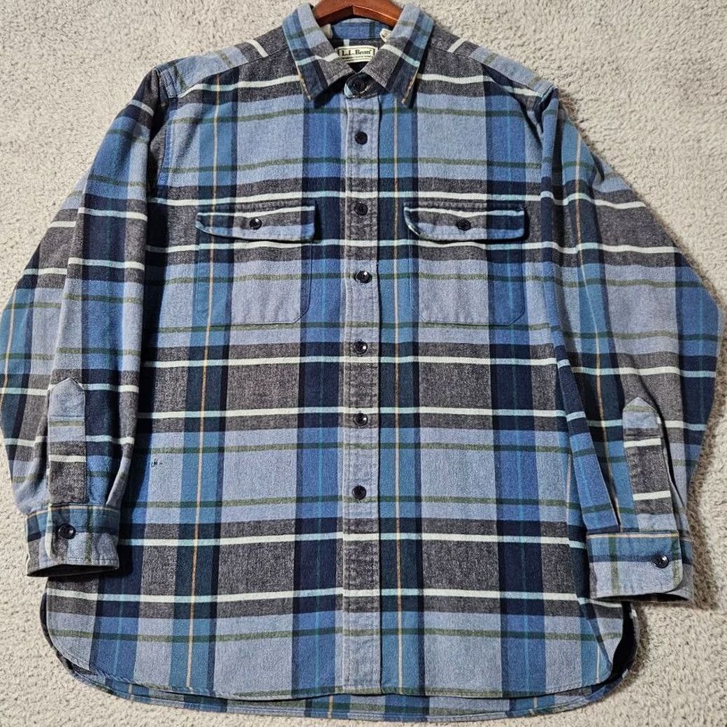 Vintage LL Bean Chamois Cloth Flannel Shirt Blue Plaid Cotton Size Large Men's Size US L / EU 52-54 / 3 - 2 Thumbnail