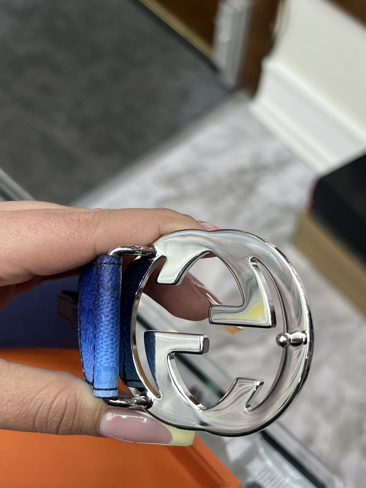 Gucci Gucci Chroma Belt Blue Gradient Canvas Monogram Print Size 36 - 4 Thumbnail
