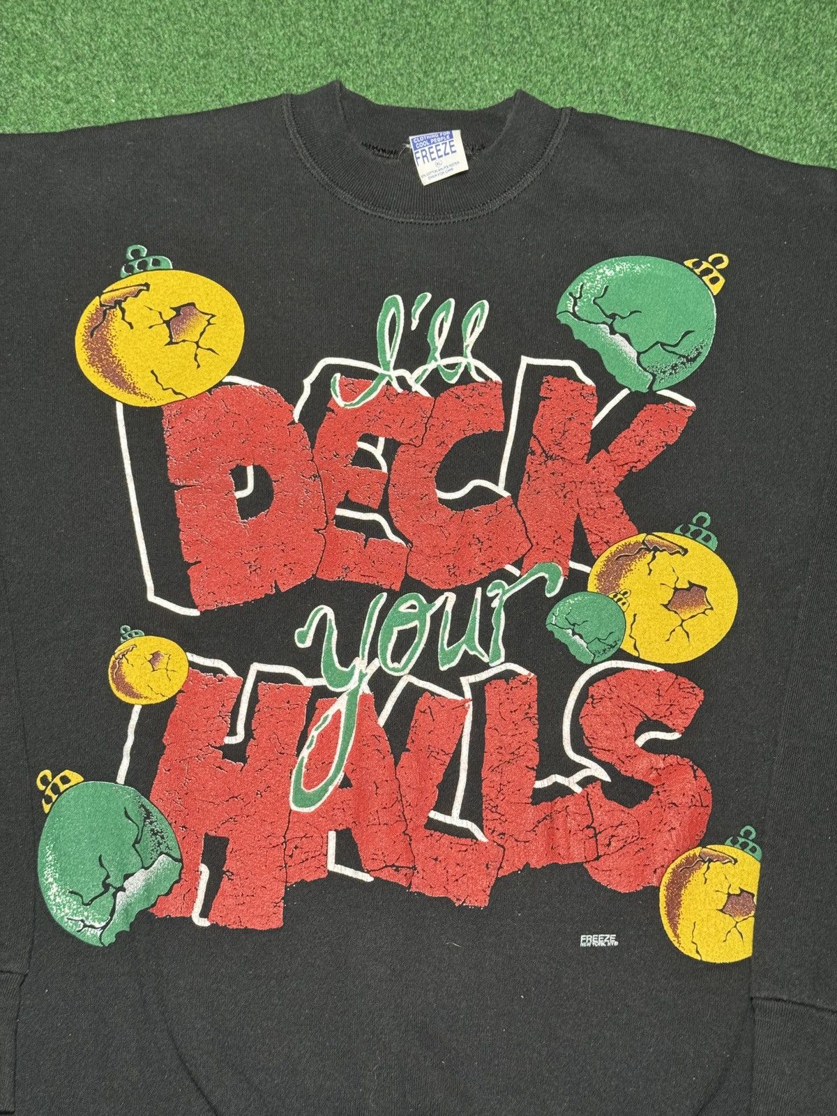 Vintage Vtg 90s Deck Your Halls Ugly Christmas Funny XL Sweatshirt Size XL / US 12-14 / IT 48-50 - 2 Thumbnail