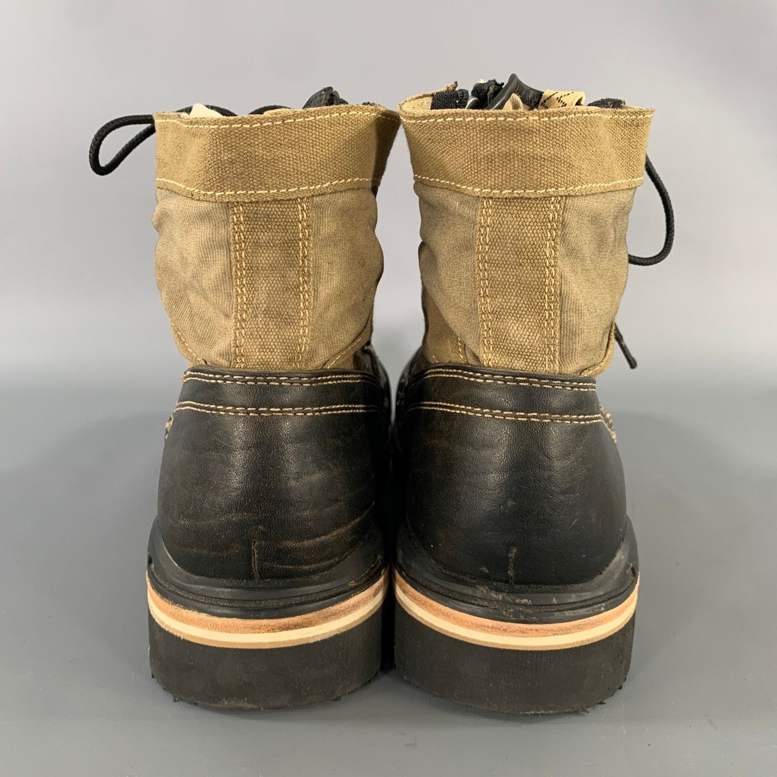 Visvim Black Olive Distressed Leather Canvas Lace Up Boots Size US 9.5 / EU 42-43 - 3 Thumbnail