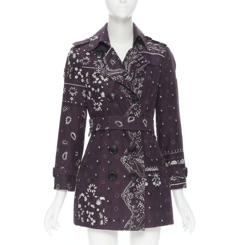 Burberry BURBERRY PRORSUM purple paisley bandana print double breasted trench coat UK6 XS Size XS / US 0-2 / IT 36-38 - 1 Thumbnail