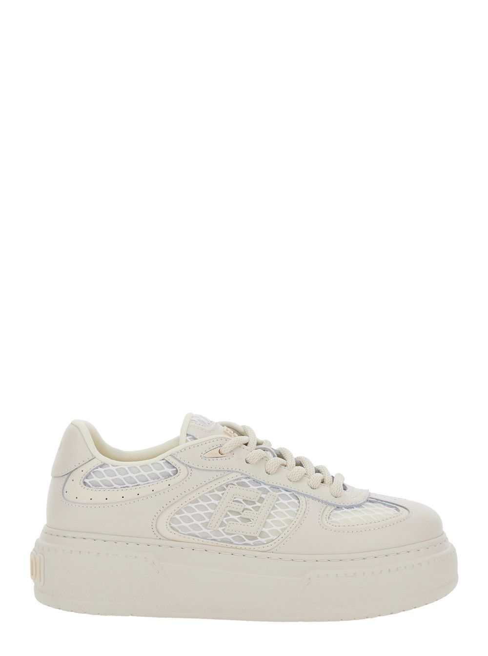 Fendi 'Match' White Sneakers With Mesh Inserts And Embossed Logo On The Back In Leather Woman Size US 10 / IT 40 - 1 Thumbnail