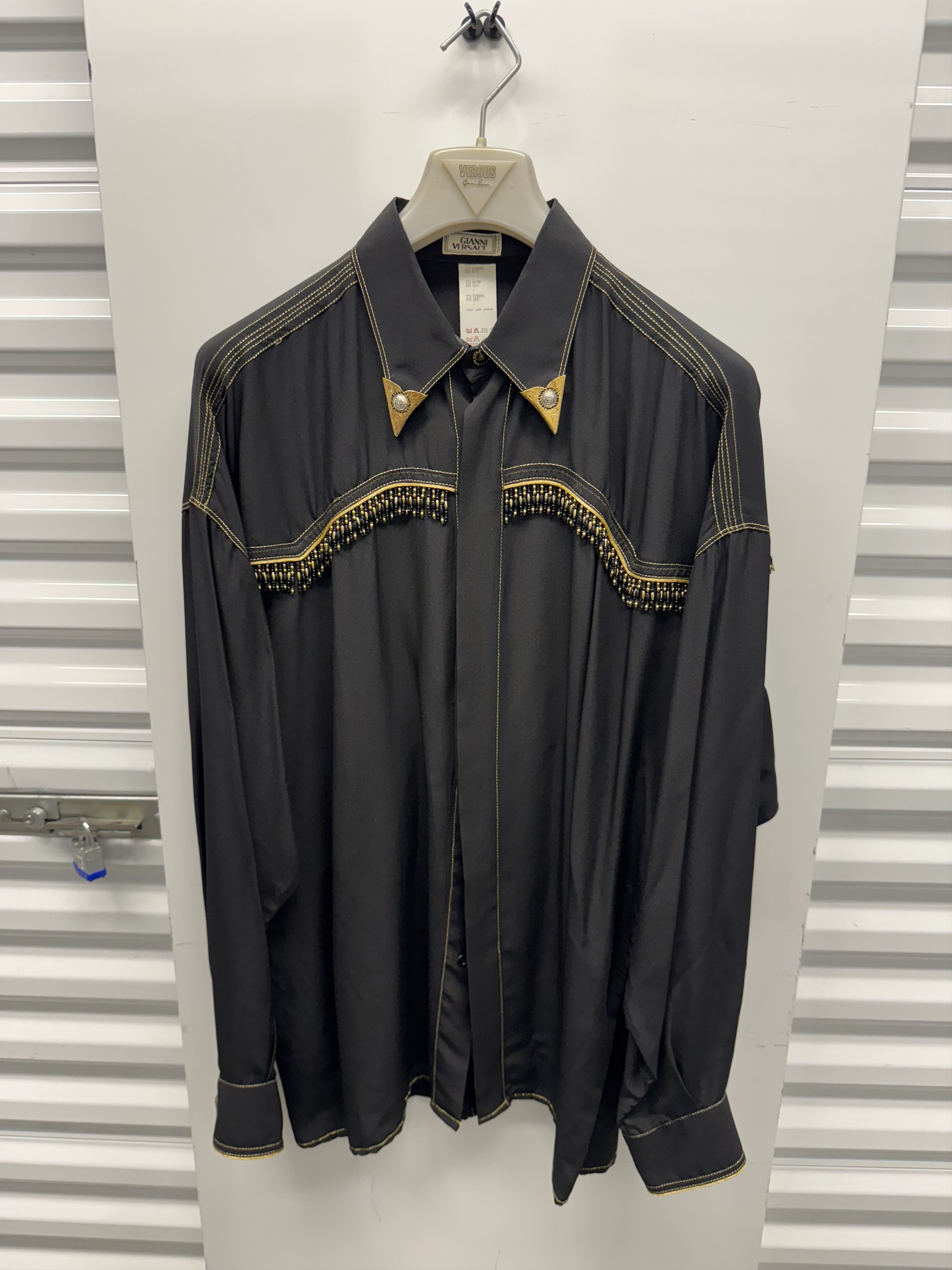 Vintage Gianni Versace Black Beaded Western Shirt Medusa