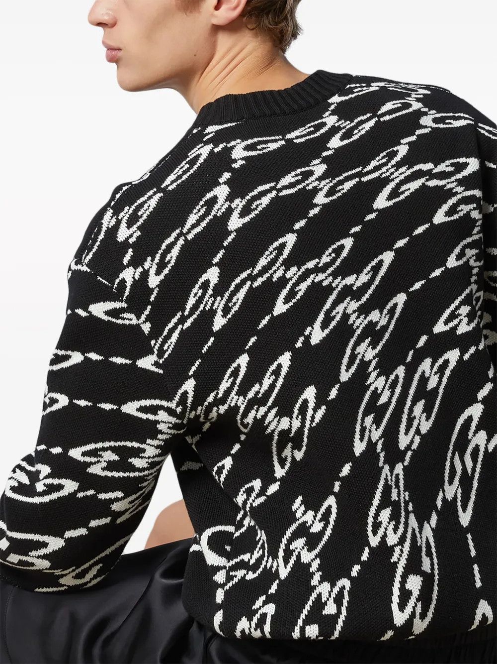 Gucci o1s1wg110225 Wavy GG Cotton Piqué Sweater in Black & White Size US S / EU 44-46 / 1 - 2 Thumbnail