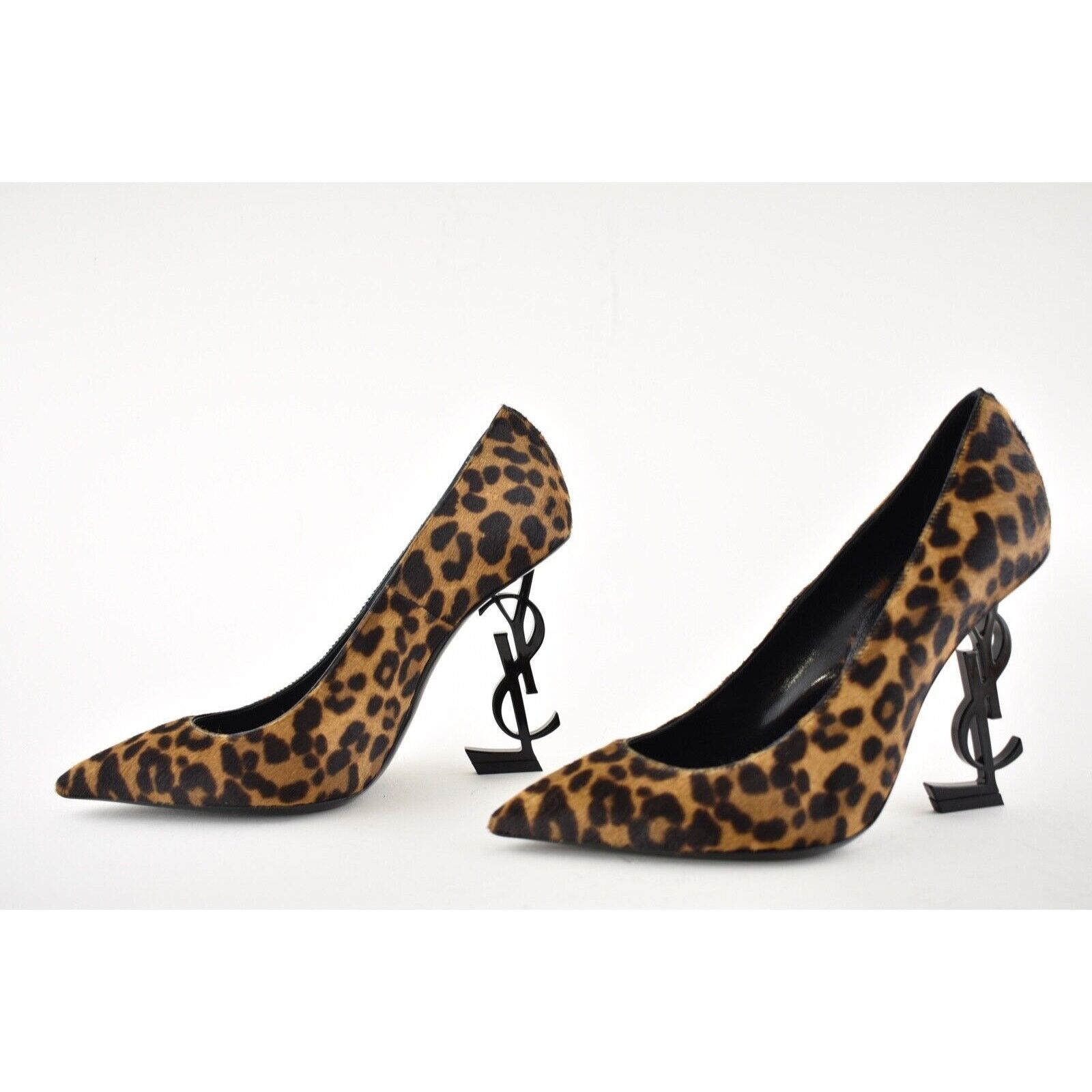 Yves Saint Laurent YSL Logo Opyum Opium 110 Black Brown Leopard Heel Pump 38 Size US 8 / IT 38 - 9 Thumbnail