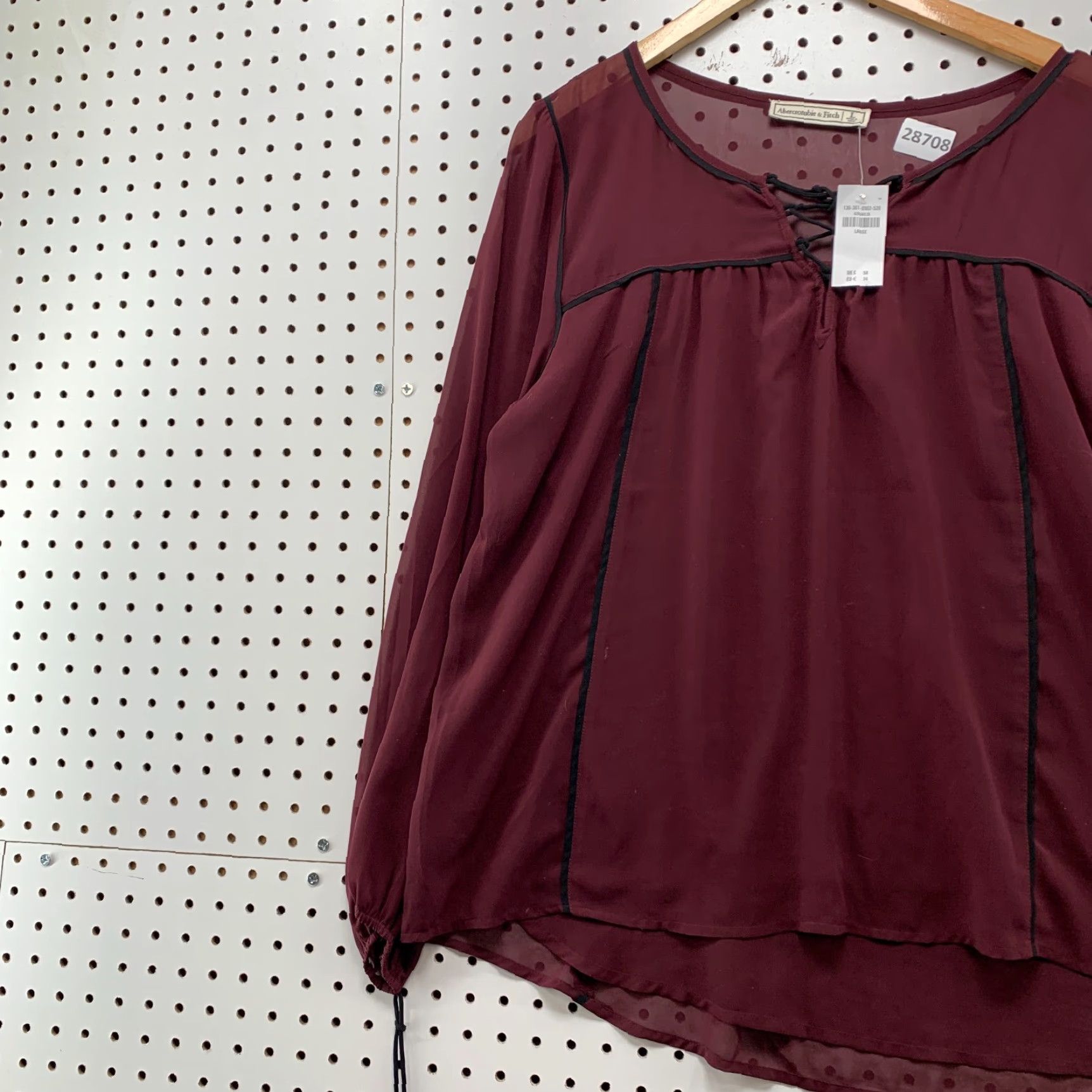 Abercrombie & Fitch NEW Abercrombie & Fitch Lace Up Blouse Womens Large Red Long Sleeve V-Neck NWT Size L / US 10 / IT 46 - 3 Thumbnail