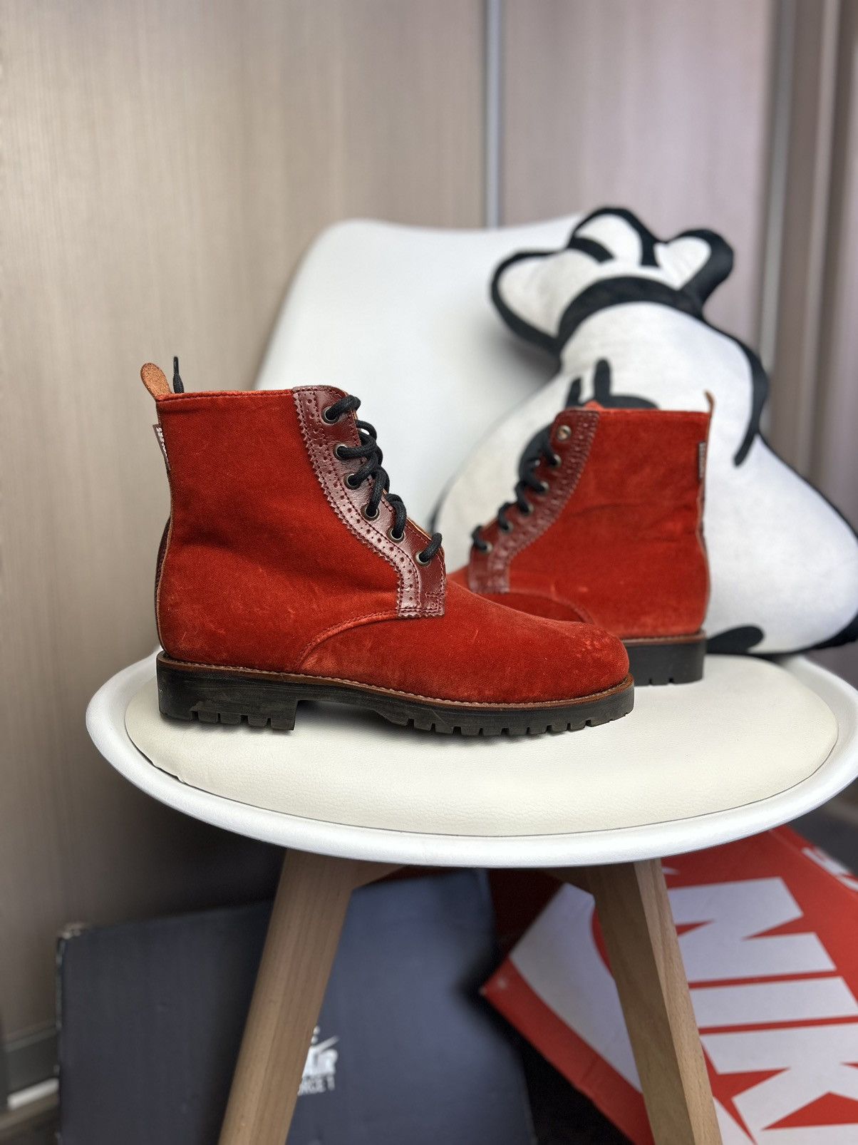 Penelope Chilvers PENELOPE CHILVERS Burnt Orange Velvet Laced Anckle Boots Grailed