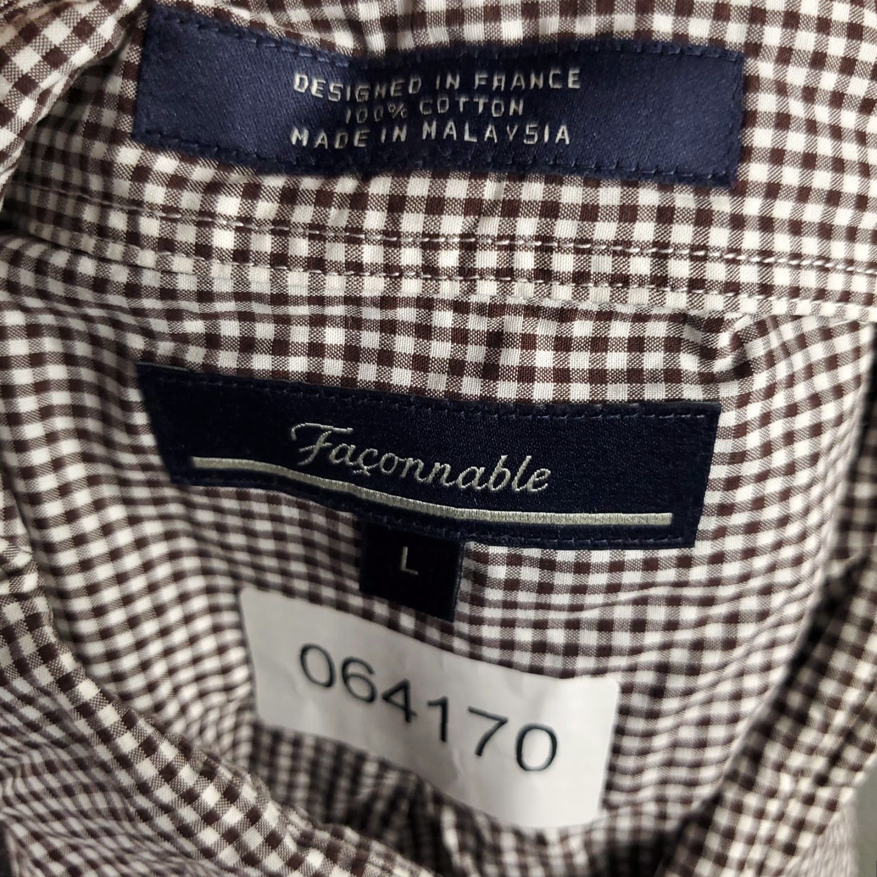 Faconnable Façonnable Casual Button Up Shirt Mens Large Brown Check Long Sleeve Regular Fit Size US L / EU 52-54 / 3 - 7 Thumbnail