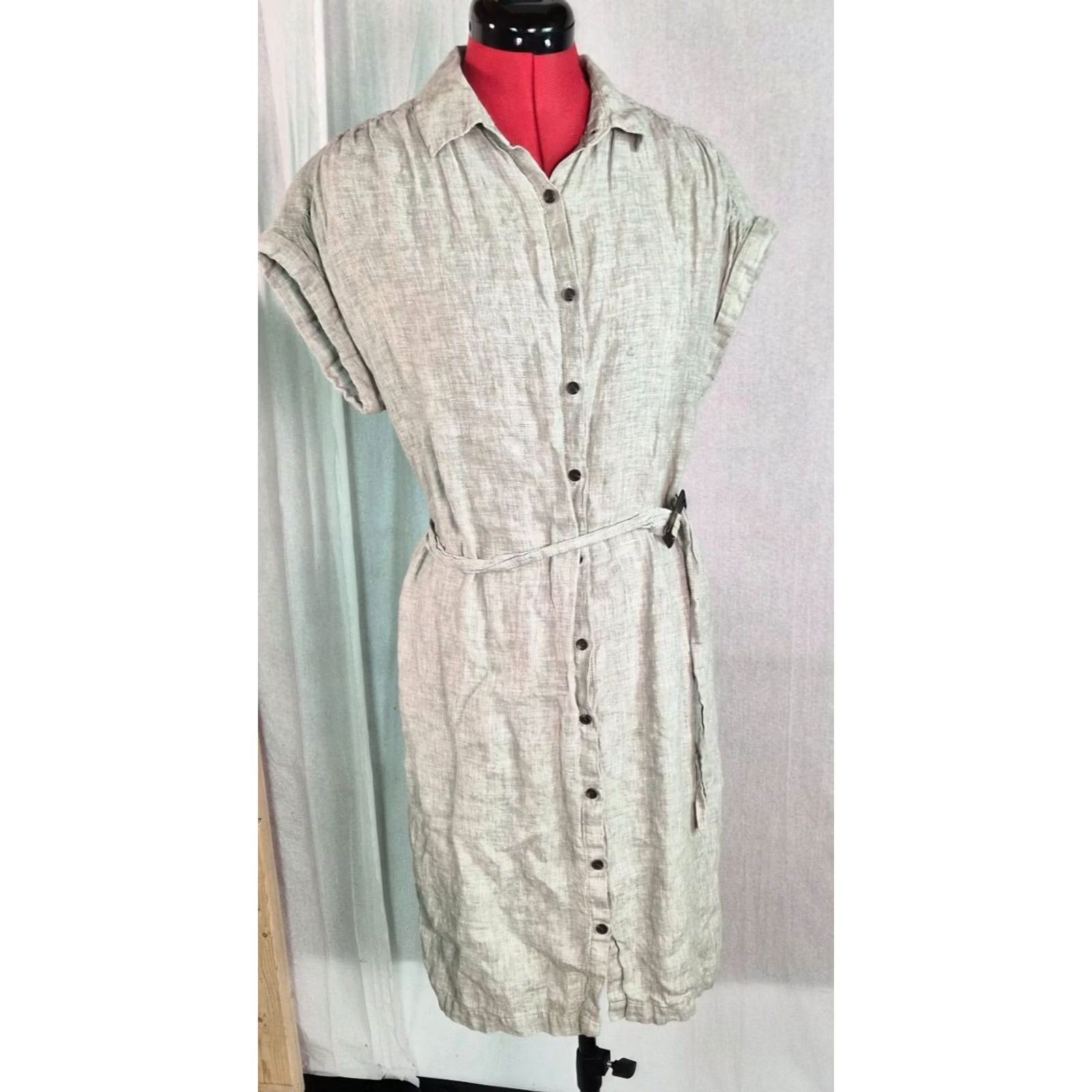 Vintage VINTAGE C&C California 100% Linen Shirt Dress Belted Button Front Short Sleeve Sz M G169 Size M / US 6-8 / IT 42-44 - 2 Thumbnail