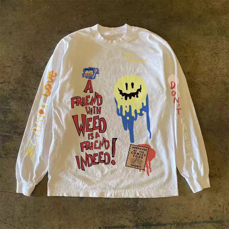 Vintage White casual retro smiley face print long-sleeved t-shirt Size US M / EU 48-50 / 2 - 1 Thumbnail