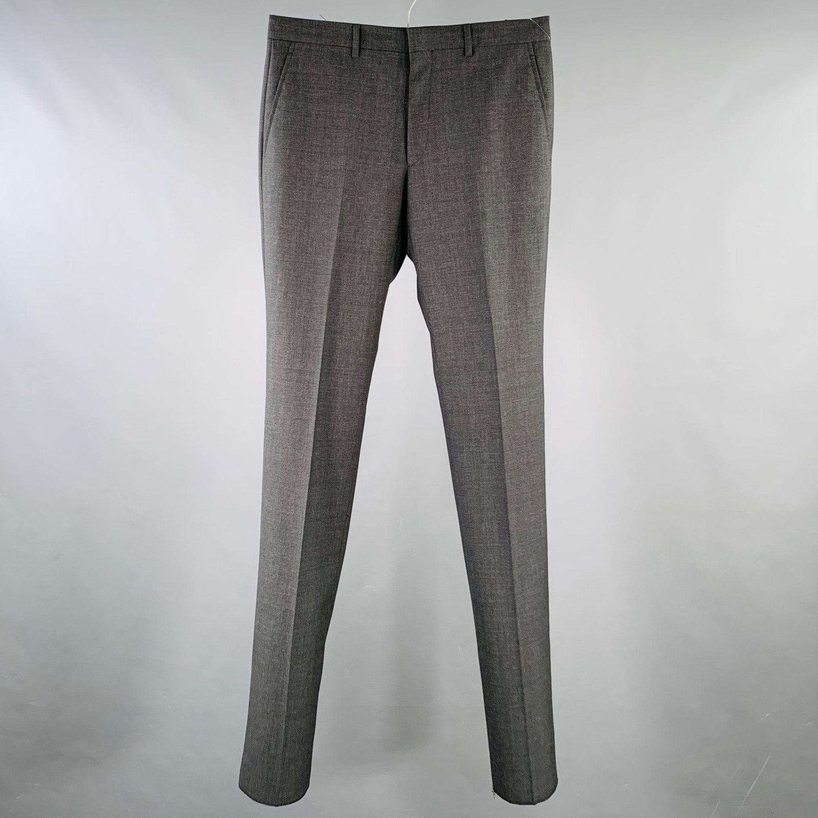 Calvin Klein Size 32 Charcoal Grid Wool Flat Front Dress Pants Size US 32 / EU 48 - 1 Thumbnail