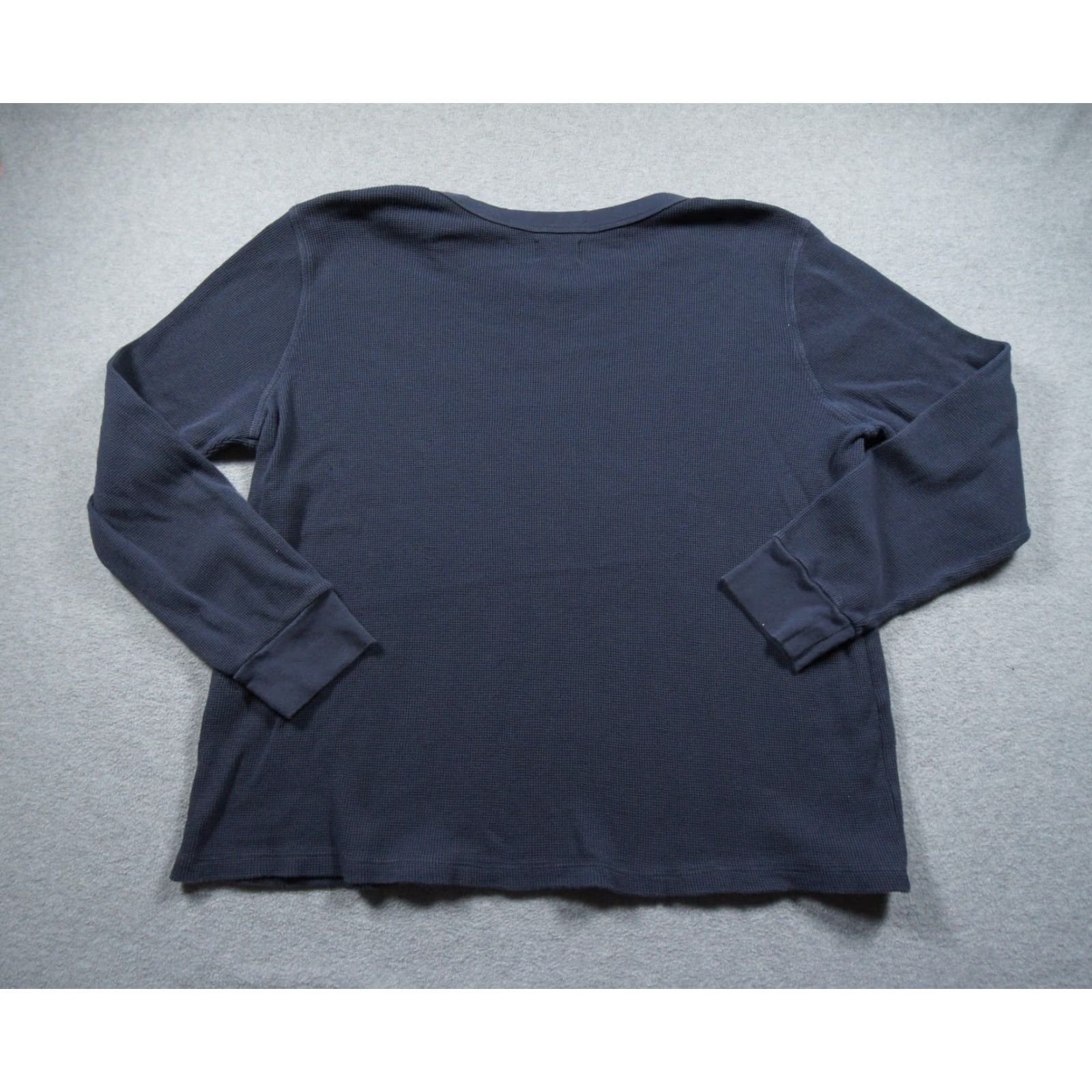 Vintage Mate Shirt Womens 1X Blue Long Sleeve Waffle Knit Crewneck Organic Cotton Ladies Shirt Size XL / US 12-14 / IT 48-50 - 4 Thumbnail