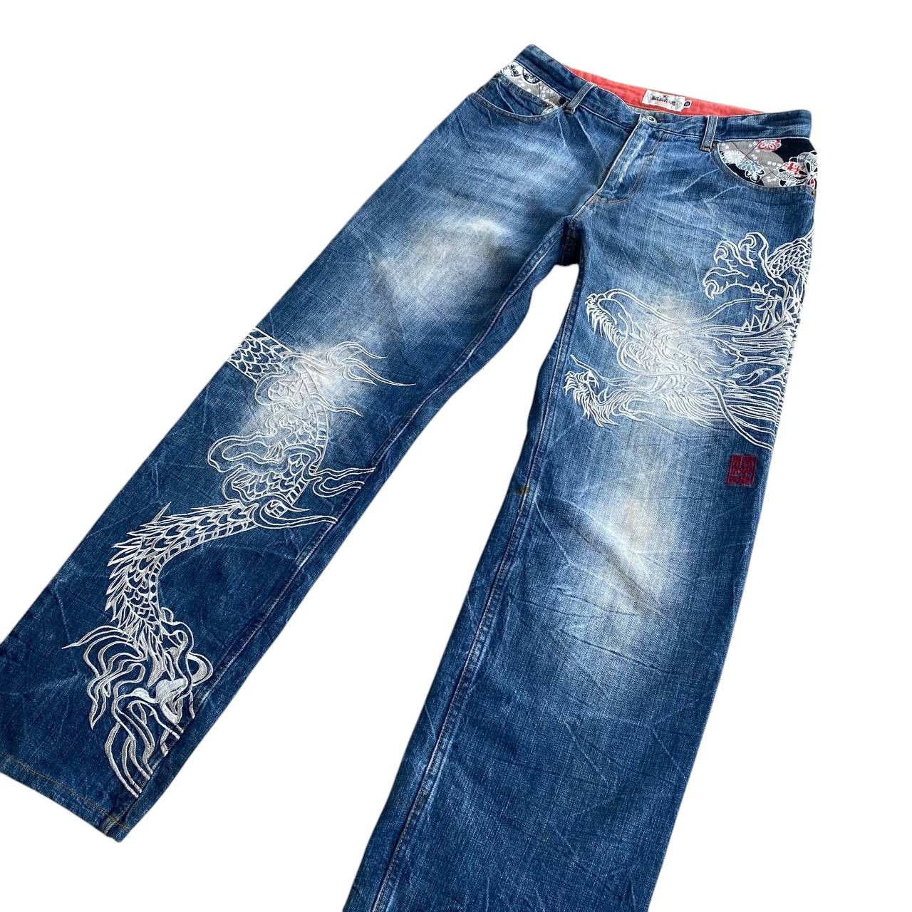 Japan Blue × KOJIMA GENES VINTAGE KARAKURI TAMASHI ECCENTRIC ICONIC DRAGON EMBROIDERED Size US 31 - 16 Thumbnail