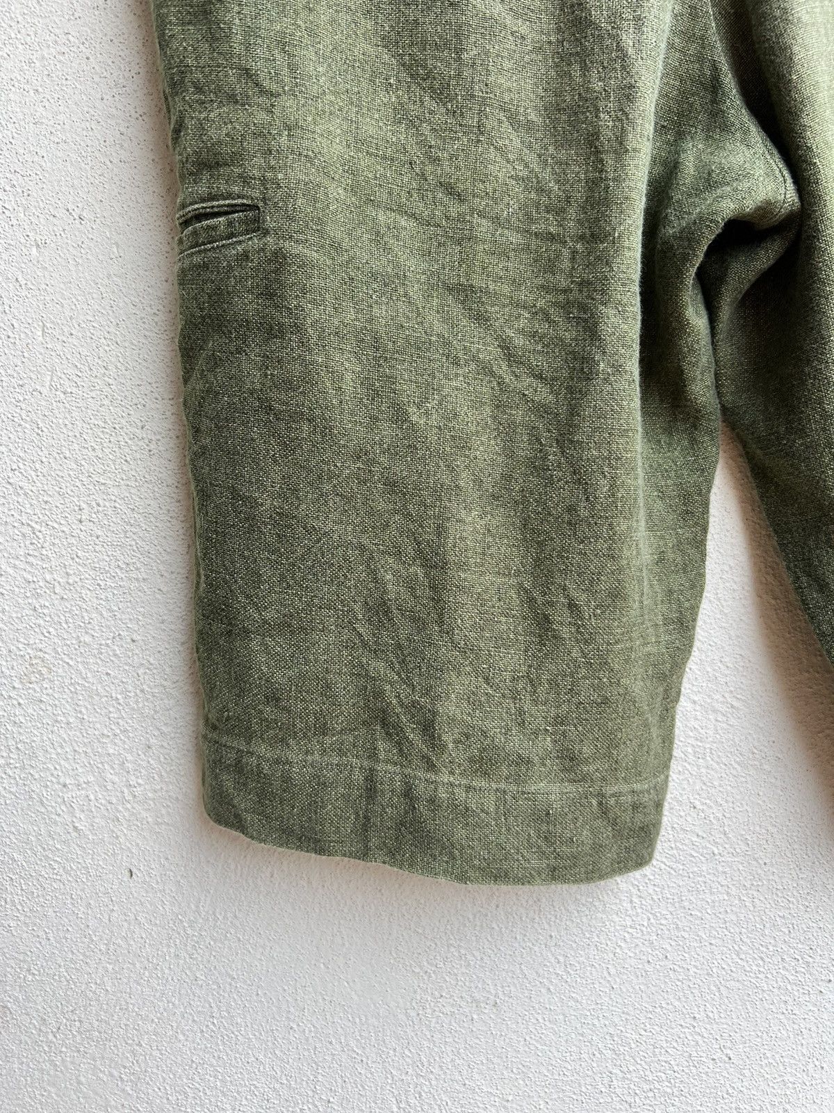 Designer 90s Arnys Paris Fade Olive Green 100% Linen Short Pant Size US 31 - 17 Thumbnail