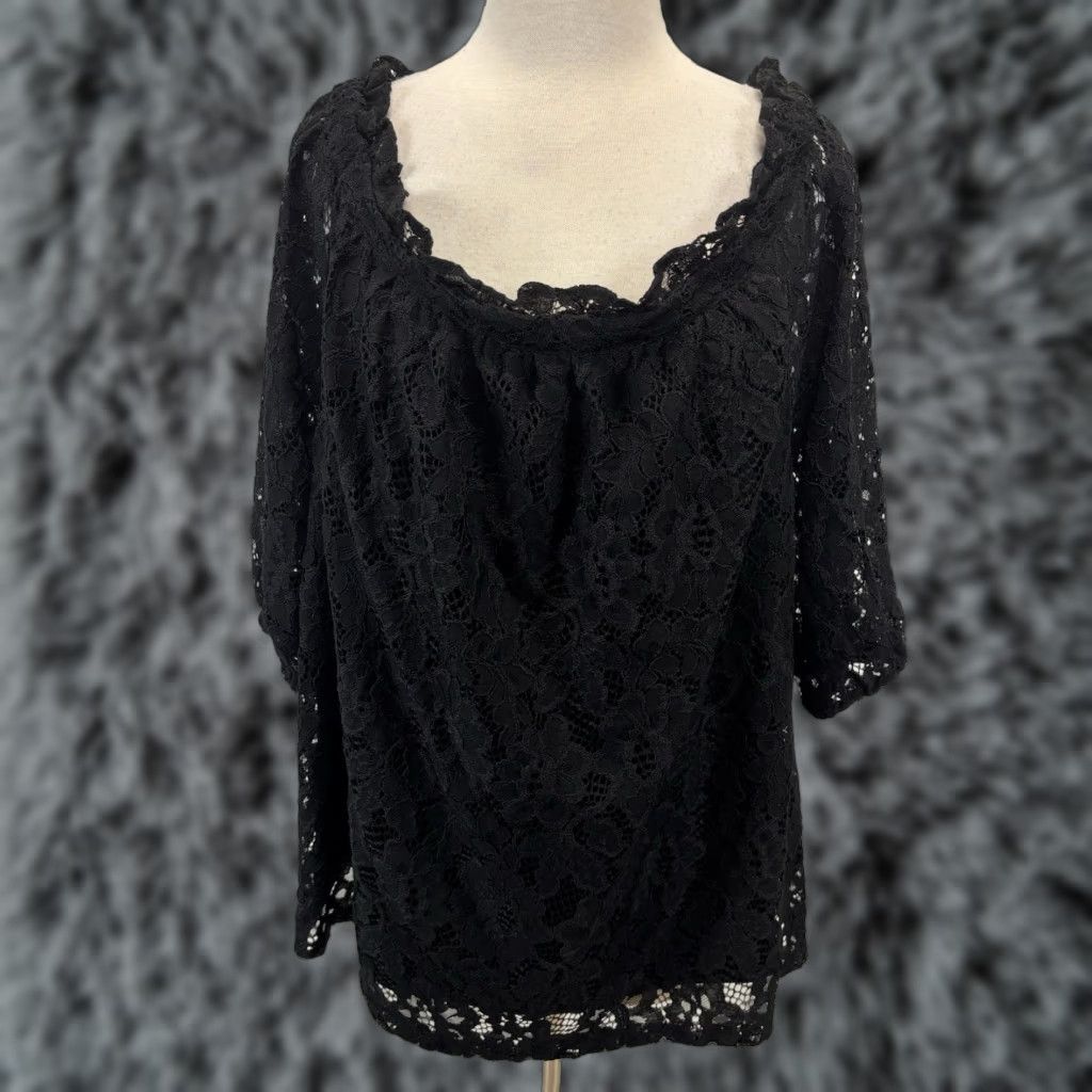 Vintage Lane Bryant Women's Plus Size 22/24 Off The Shoulder Lace Blouse Black Goth Shirt Size 3XL / US 20-22 - 1 Thumbnail