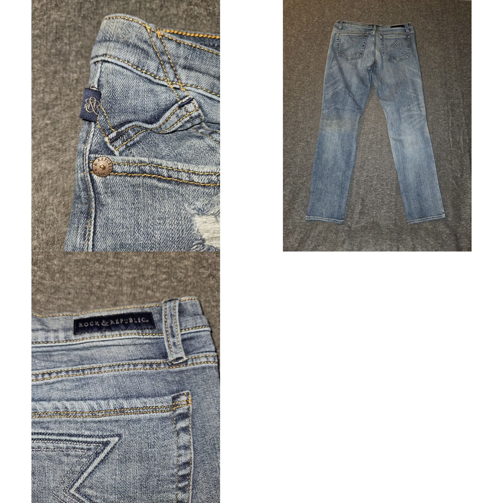 Vintage Rock & Republic Berlin Jeans Women's 16M Mid Denim Distressed Stretch Ankle Logo Slim Fit Blue 27in Inseam Women Size 38" / US 16 / IT 52 - 8 Thumbnail
