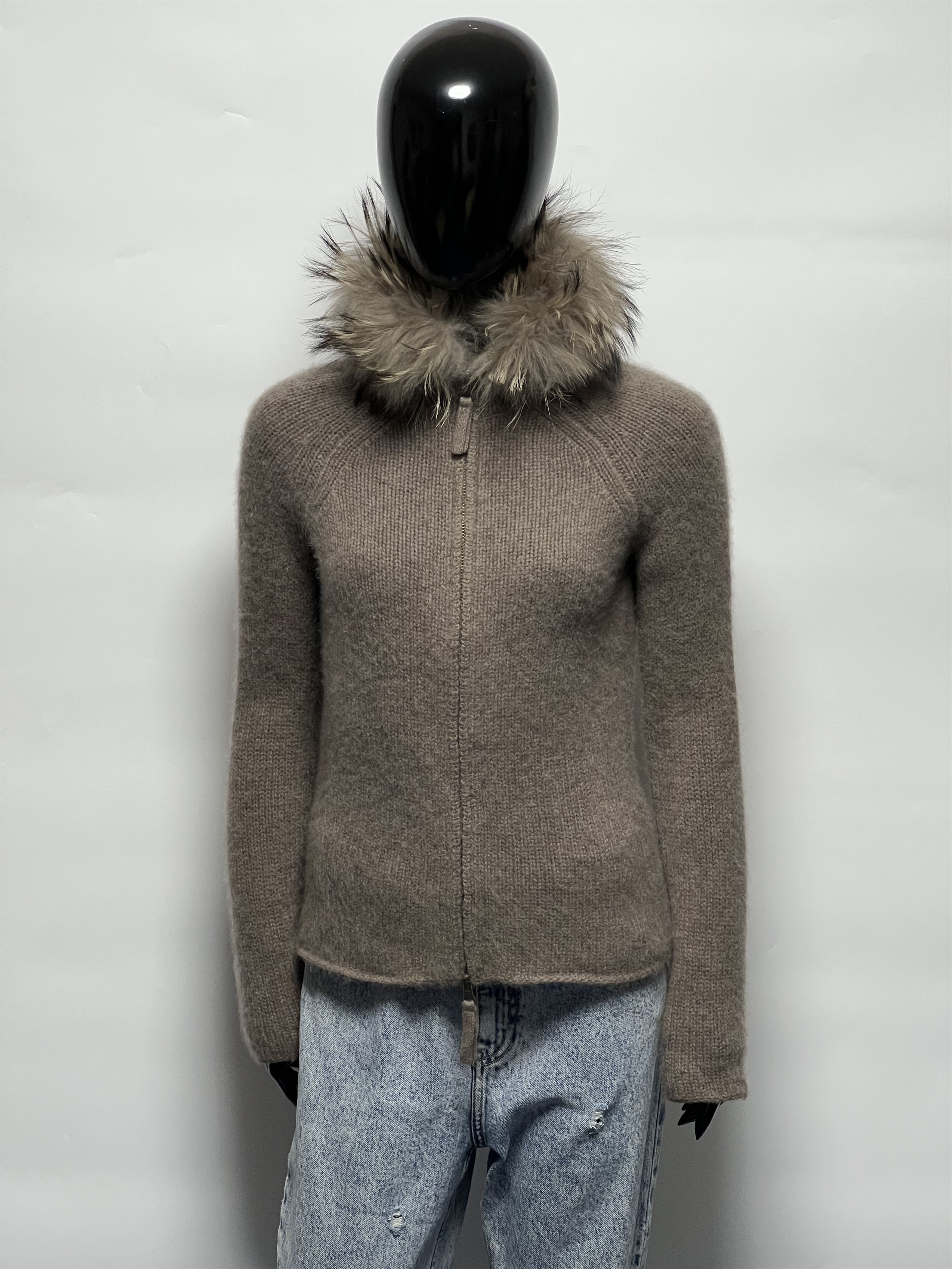 Other 100% Cashmere Women’s Knit Full Zip Sweater Real Fur Trim Size S / US 4 / IT 40 - 1 Thumbnail