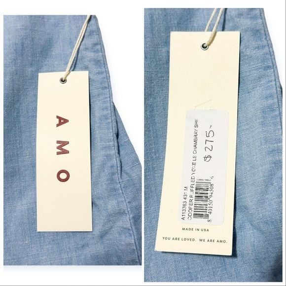 AMO AMO Cooper Ruffled Chambray Shirt, Chambray, Size M, NWT, Size M / US 6-8 / IT 42-44 - 8 Thumbnail