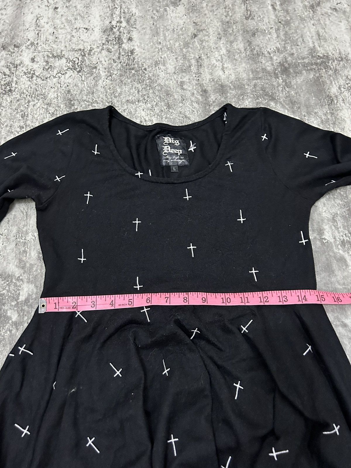 14th Addiction × If Six Was Nine × Japanese Brand Dig Deep Embroidered Aop Cross Acrylic Mini Dress Size L / US 10 / IT 46 - 11 Thumbnail