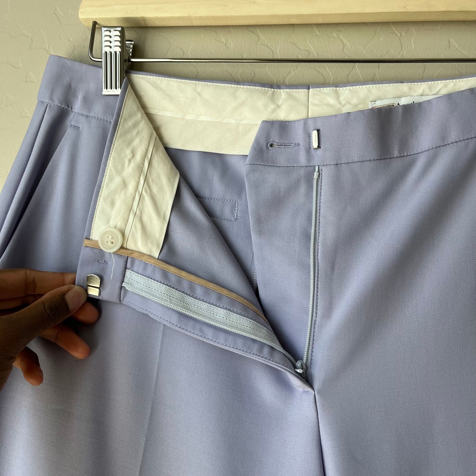 Another Tomorrow Another Tomorrow Lilac Merino Wool Straight Leg Trousers 10 Size 32" / US 10 / IT 46 - 7 Thumbnail