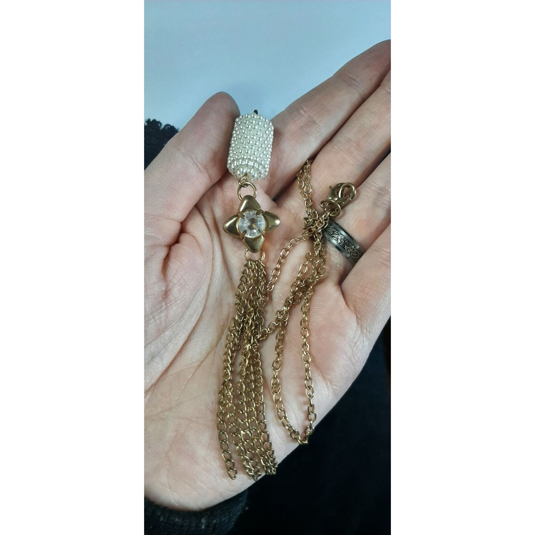 Other Vintage Retro Gold-Tone Pearl Beaded Pendant Necklace With C Size ONE SIZE - 4 Thumbnail