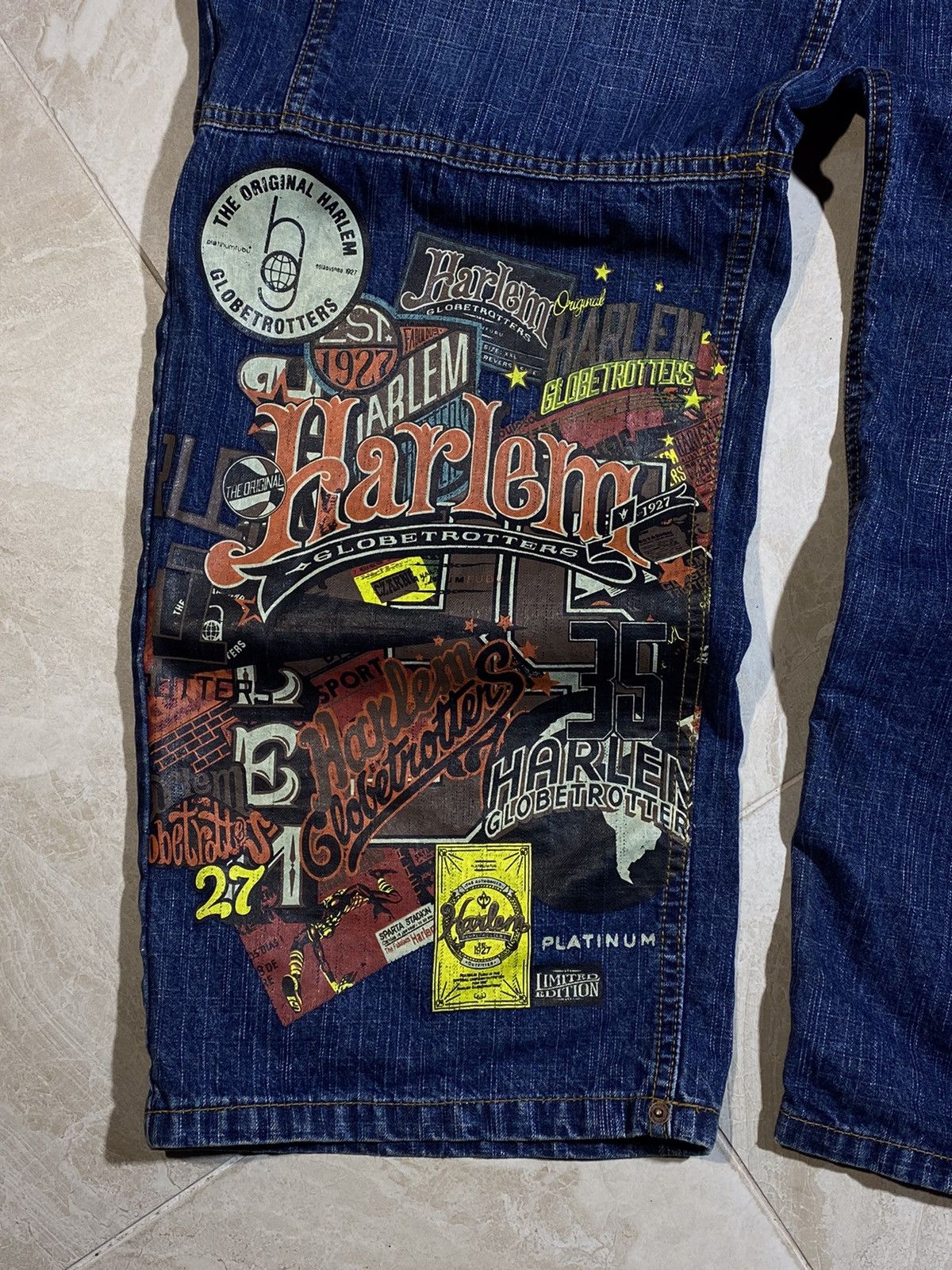 Fubu Crazy Y2K Platinum Fubu Jnco Style Globetrotters 34x34 Jeans Size US 34 / EU 50 - 5 Thumbnail