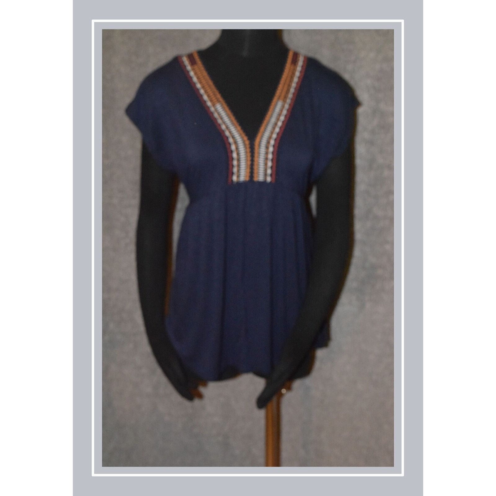Vintage Knox Rose Navy Embroidered Princess Waist V-Neck Tunic SZ S Size S / US 4 / IT 40 - 1 Thumbnail