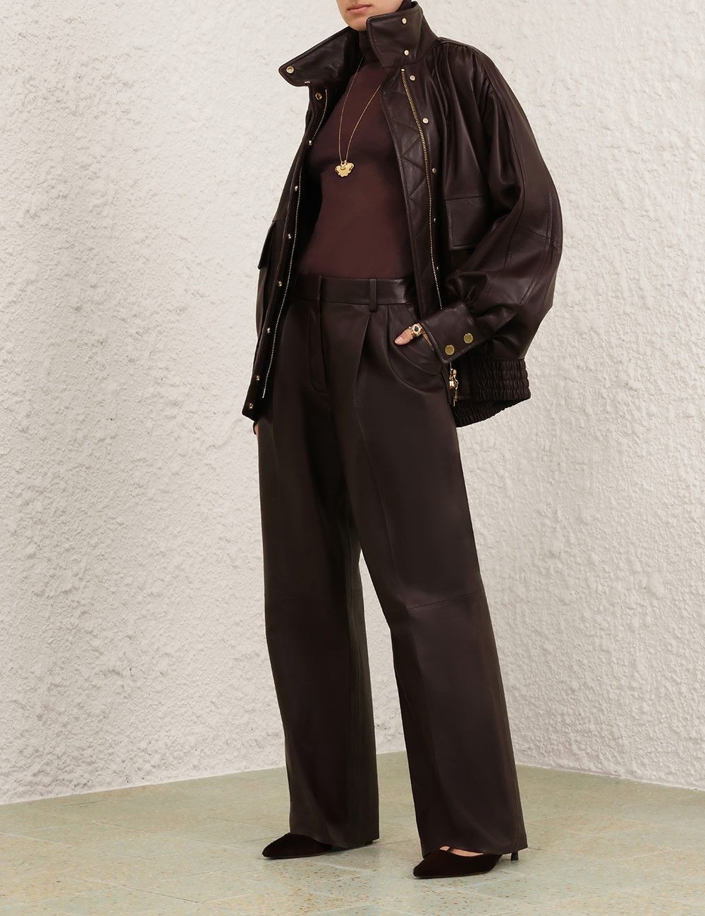 Zimmermann oc11z0725 Illustration Leather Jacket in Brown Size S / US 4 / IT 40 - 8 Thumbnail