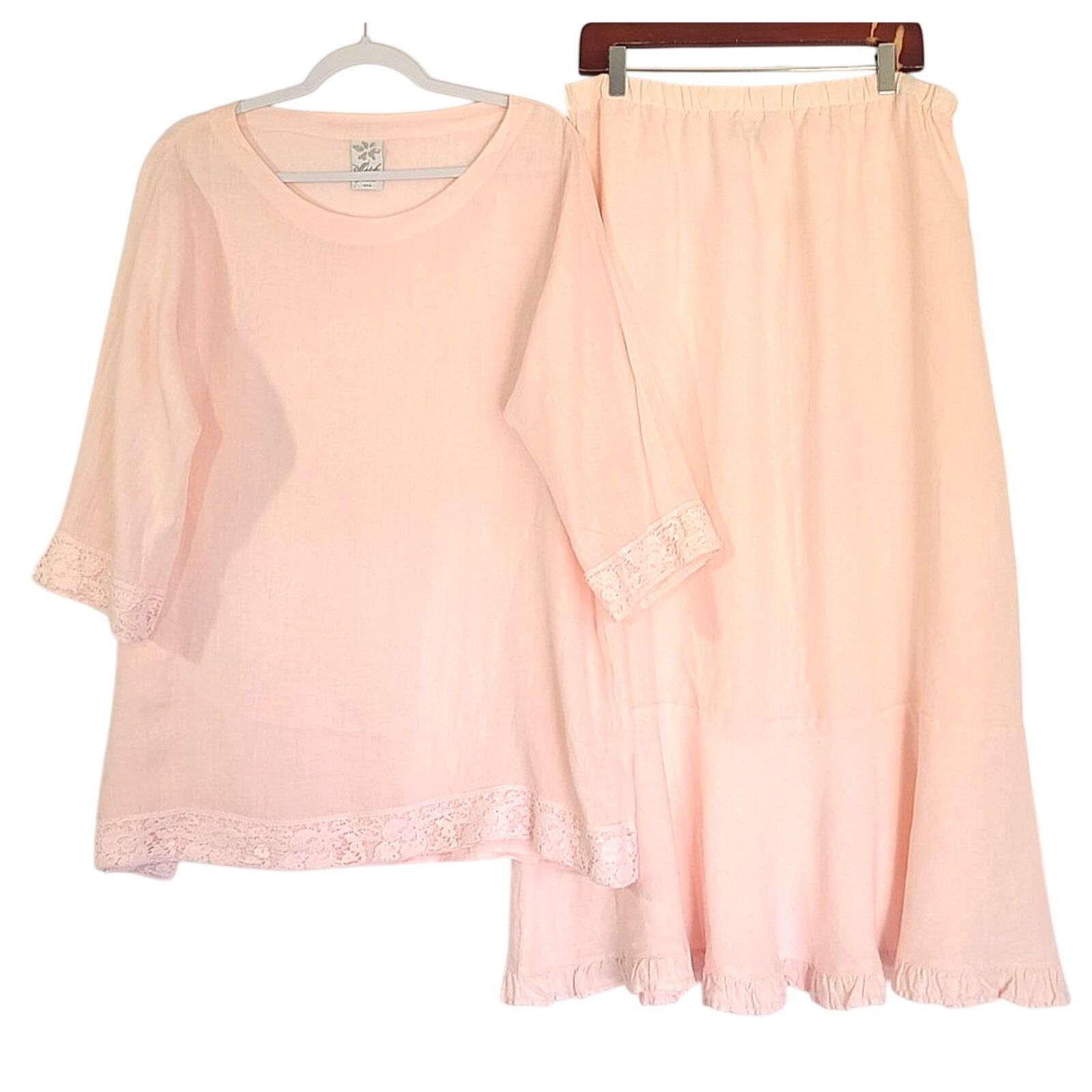 Other Matchpoint Womens 100% Linen Pink Tunic Skirt Set Large Size 32" / US 10 / IT 46 - 1 Thumbnail