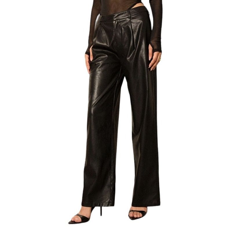 Other Large Black Faux Leather Straight Leg Casual Formal Pants Size 29" - 4 Thumbnail