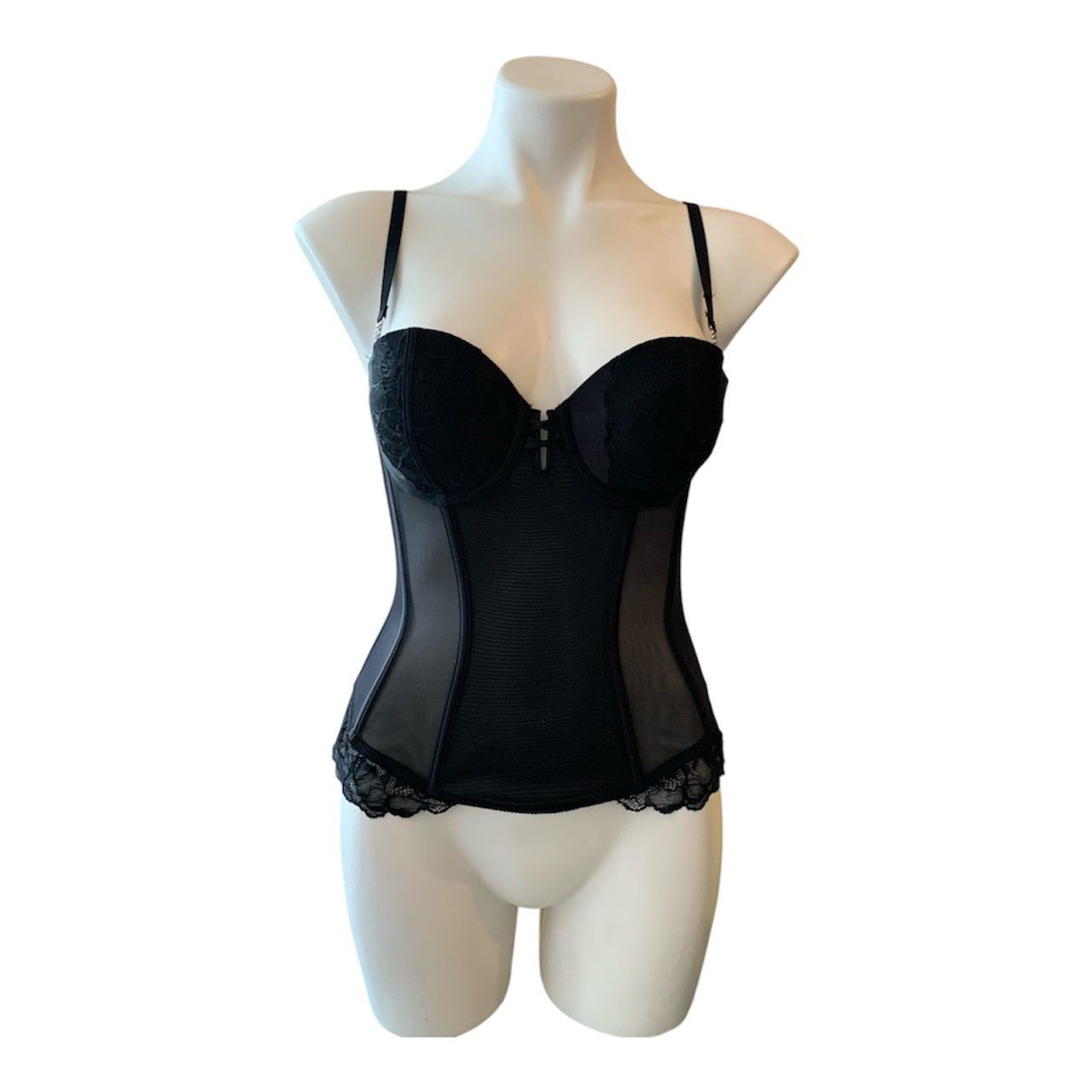 Vintage Vintage 2000s Y2K La Senza Black Mesh Corset Lace S/M Size M / US 6-8 / IT 42-44 - 1 Thumbnail