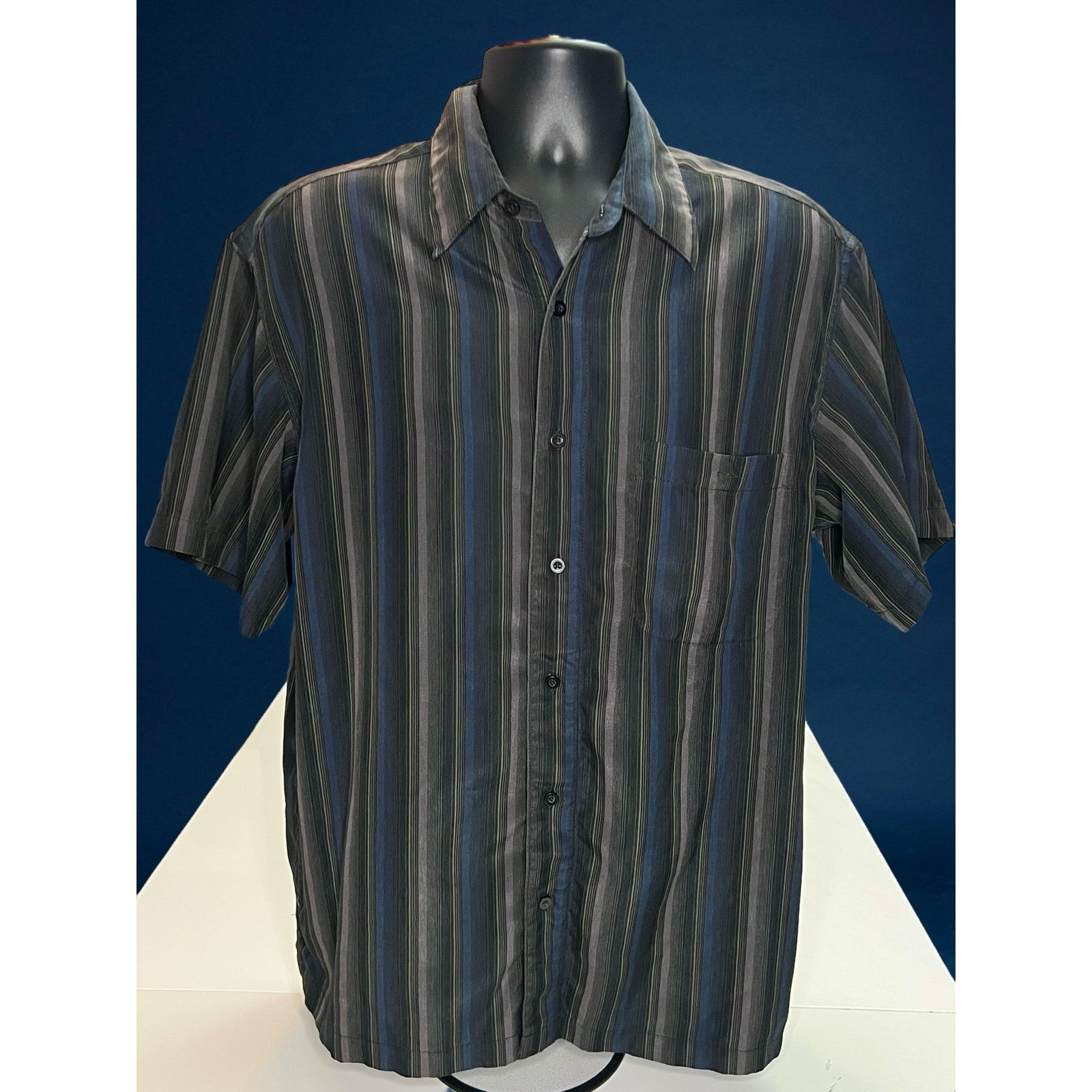 David Taylor David Taylor Striped Short Sleeve Button Up Shirt Black Gray Size US XL / EU 56 / 4 - 1 Thumbnail