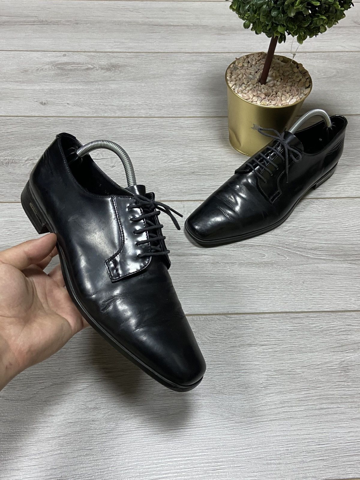 Prada Leather Lacquered Shoes Boots in Black, Men's (Size 7)