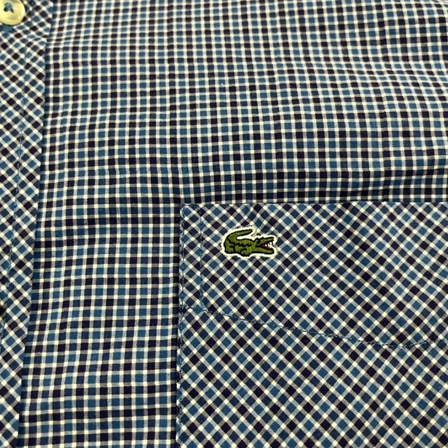 Lacoste LACOSTE Shirt Mens Size 40 Classic Micro Blue White Plaid Button Up Dress Collar Size 40R - 2 Thumbnail