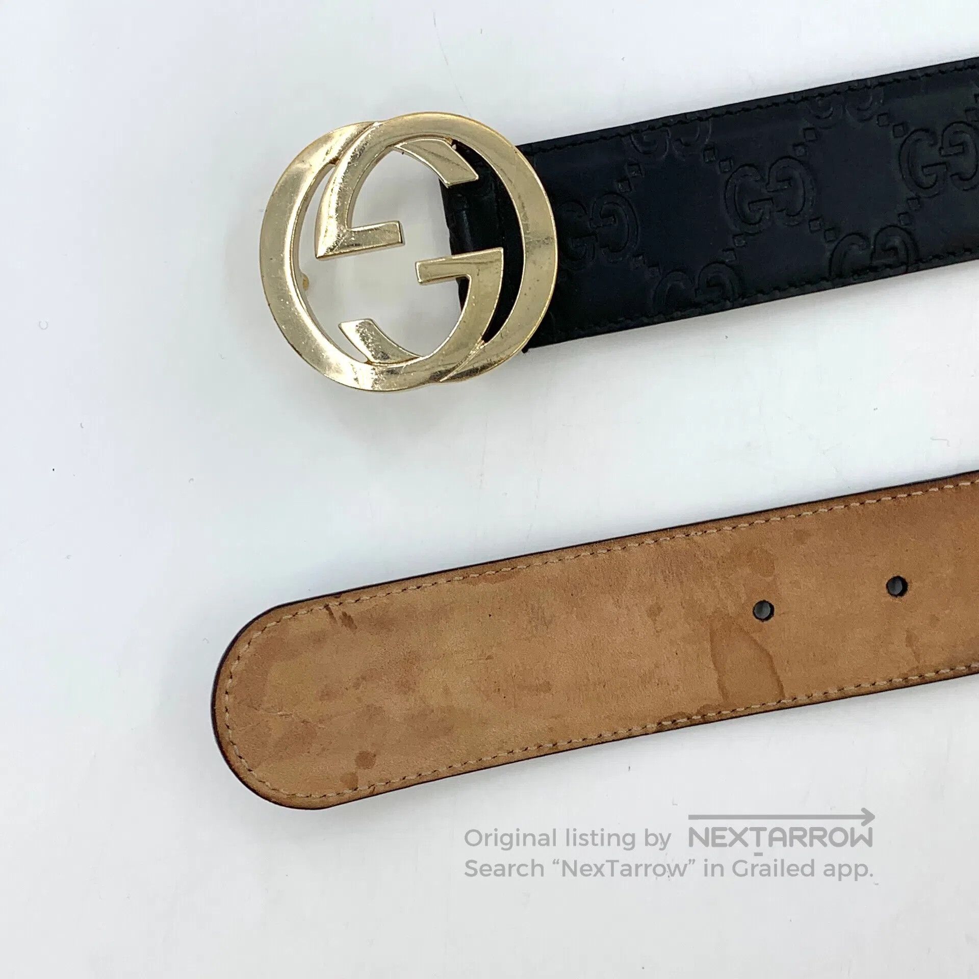Gucci Guicci Black Logo Embossed Double G Buckle Leather Belt| Size ONE SIZE - 5 Thumbnail