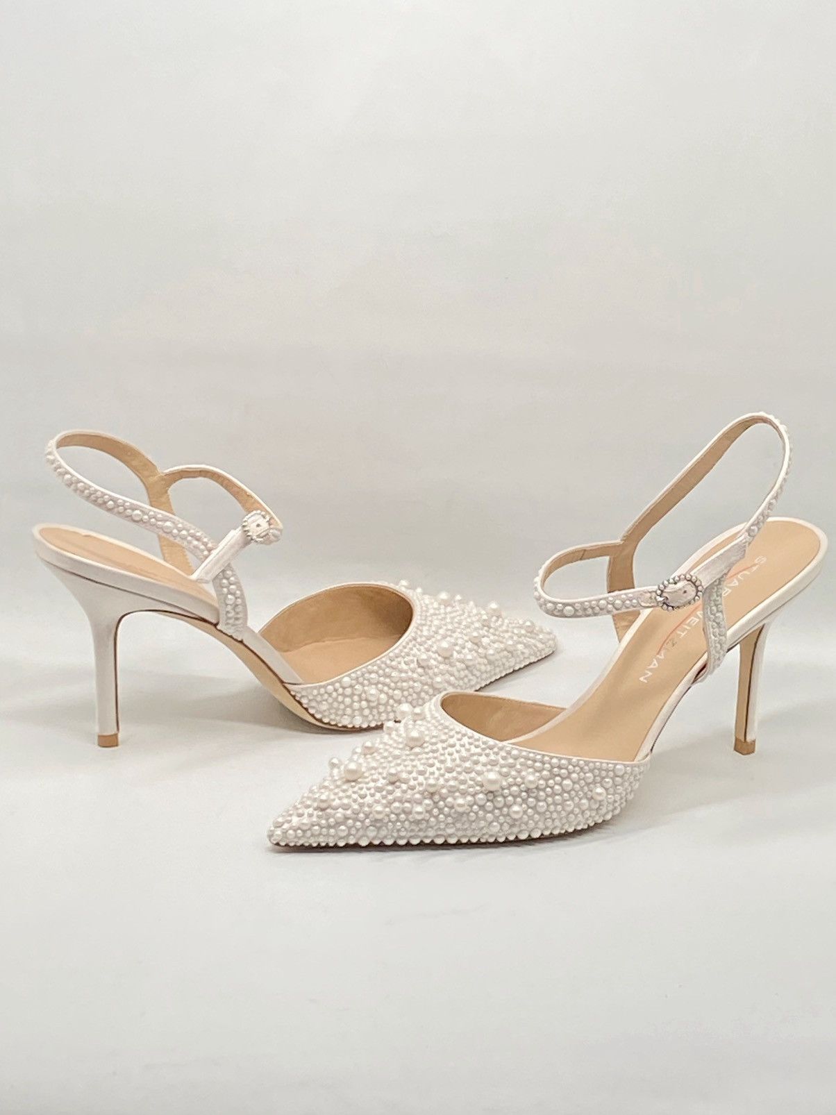 Stuart Weitzman Stuart Weitzman 85MM Pearl-Embellished Satin Pumps size 10 Size US 10 / IT 40 - 4 Thumbnail