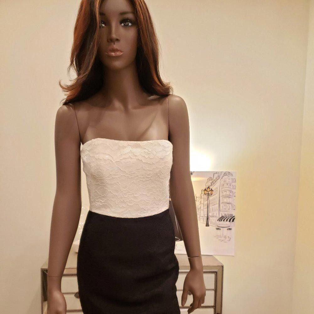 Designer Black Halo White/Black Color-Block Strapless Cocktail Dress Size XS / US 0-2 / IT 36-38 - 2 Thumbnail