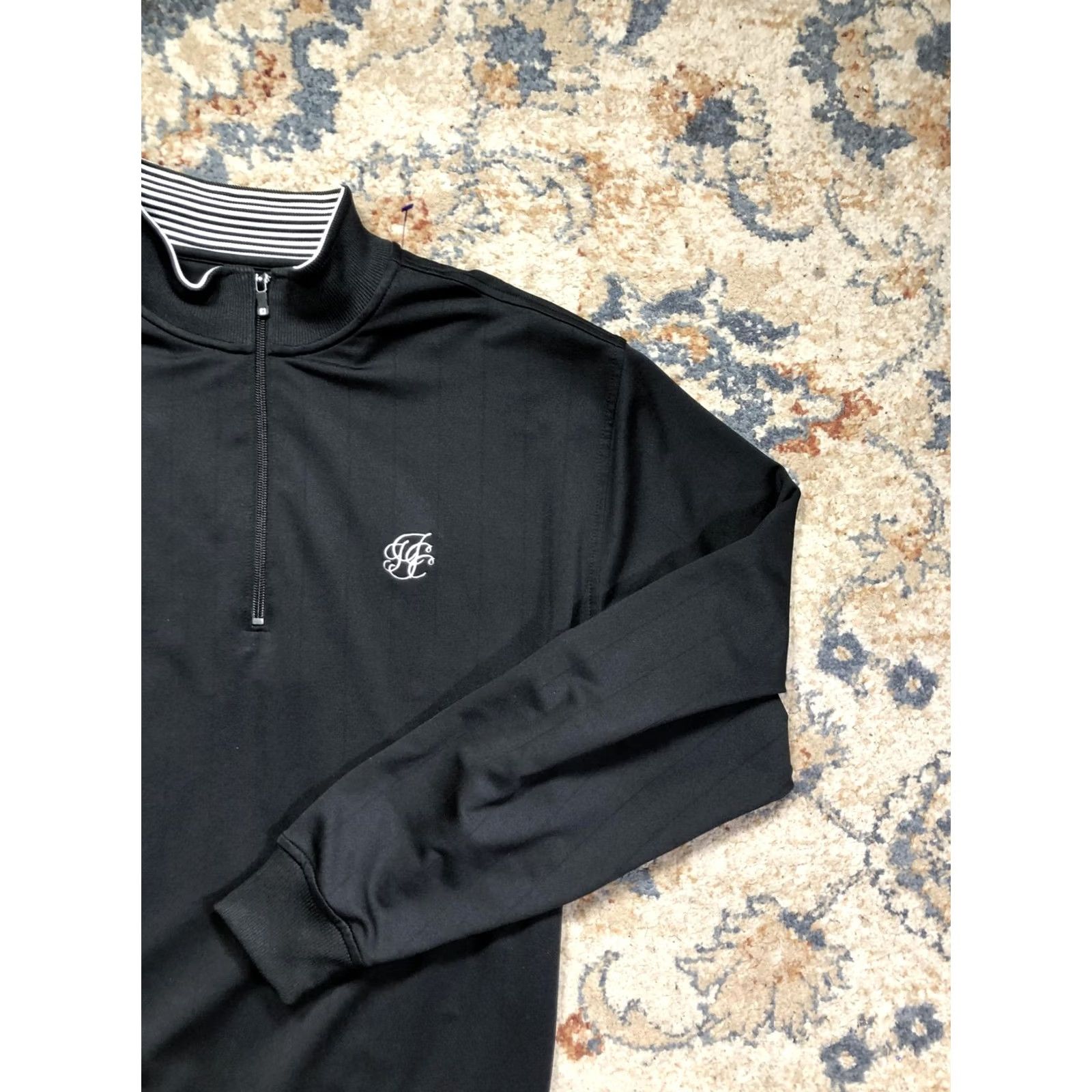 Footjoy FootJoy Pullover Mens XL Black 1/4 Zip Long Sleeve Mock Neck Golf Top Striped Pattern Adult Mens Size US XL / EU 56 / 4 - 4 Thumbnail