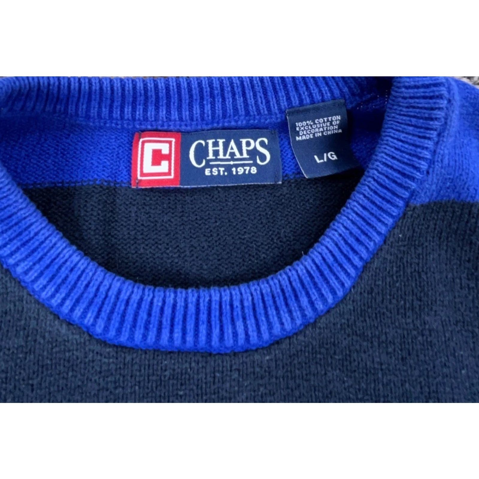 Chaps Chaps Sweater Mens Large Blue Orange Crew Neck Knit Striped Colorblock Pullover Collared Notions? Size US L / EU 52-54 / 3 - 3 Thumbnail