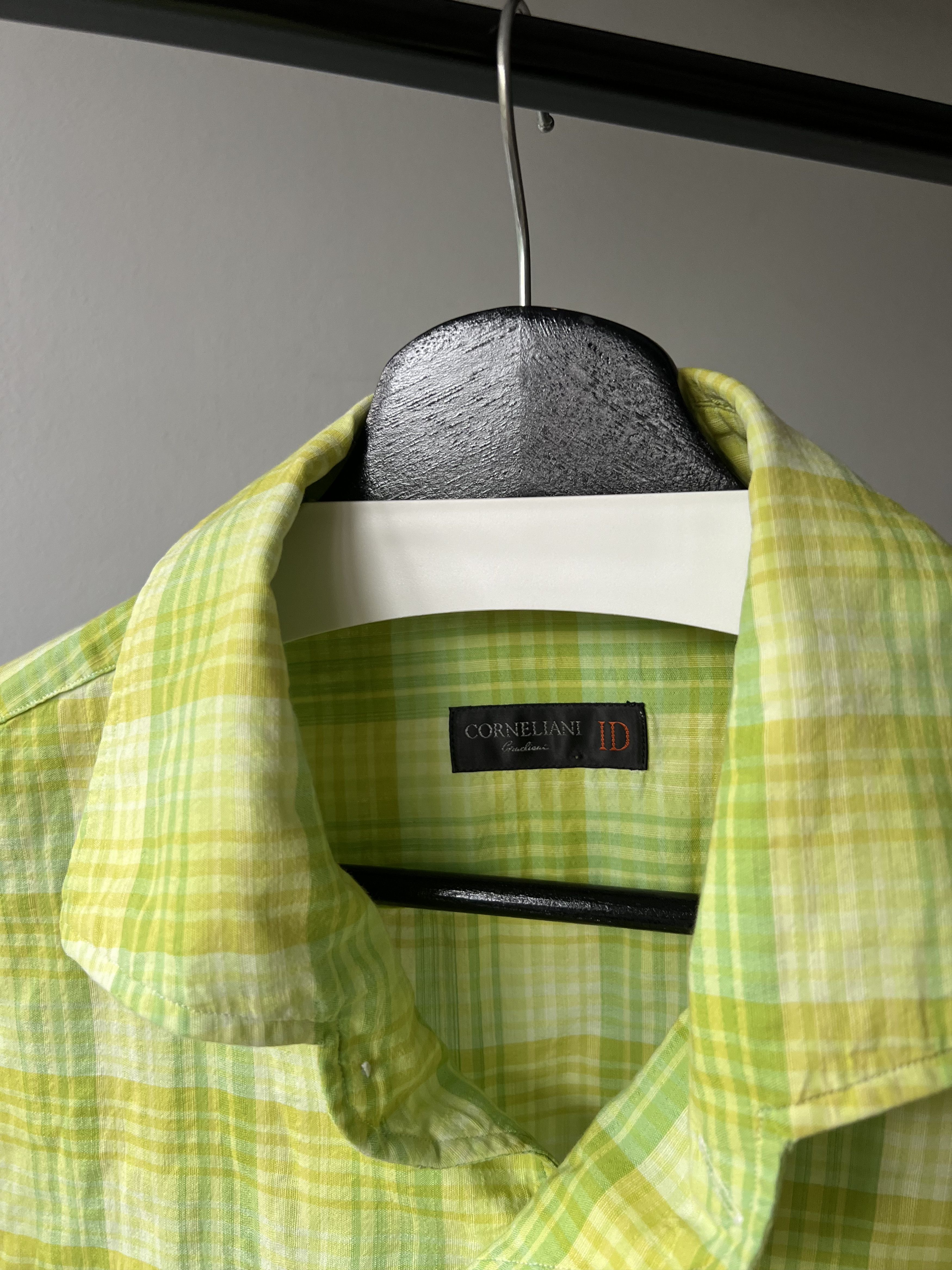 Corneliani Corneliani ID Men's Lime Green Long Sleeve Checkered Shirt Size US L / EU 52-54 / 3 - 7 Thumbnail