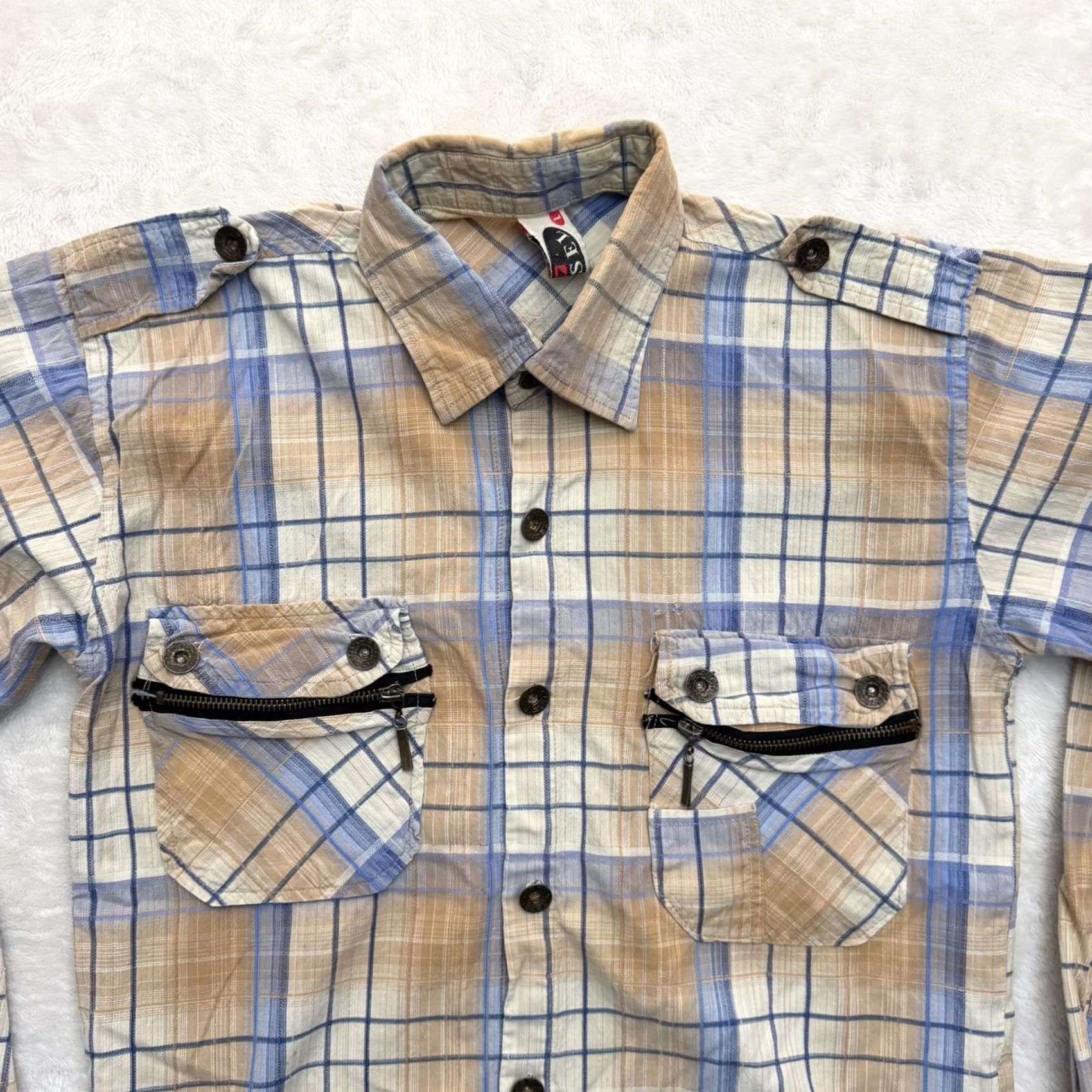Diesel Diesel Shirt Womens Small Beige Blue Plaid Button-Up Pocket Zipper Attitude Graphic Denim Vintage: No Size S / US 4 / IT 40 - 2 Thumbnail